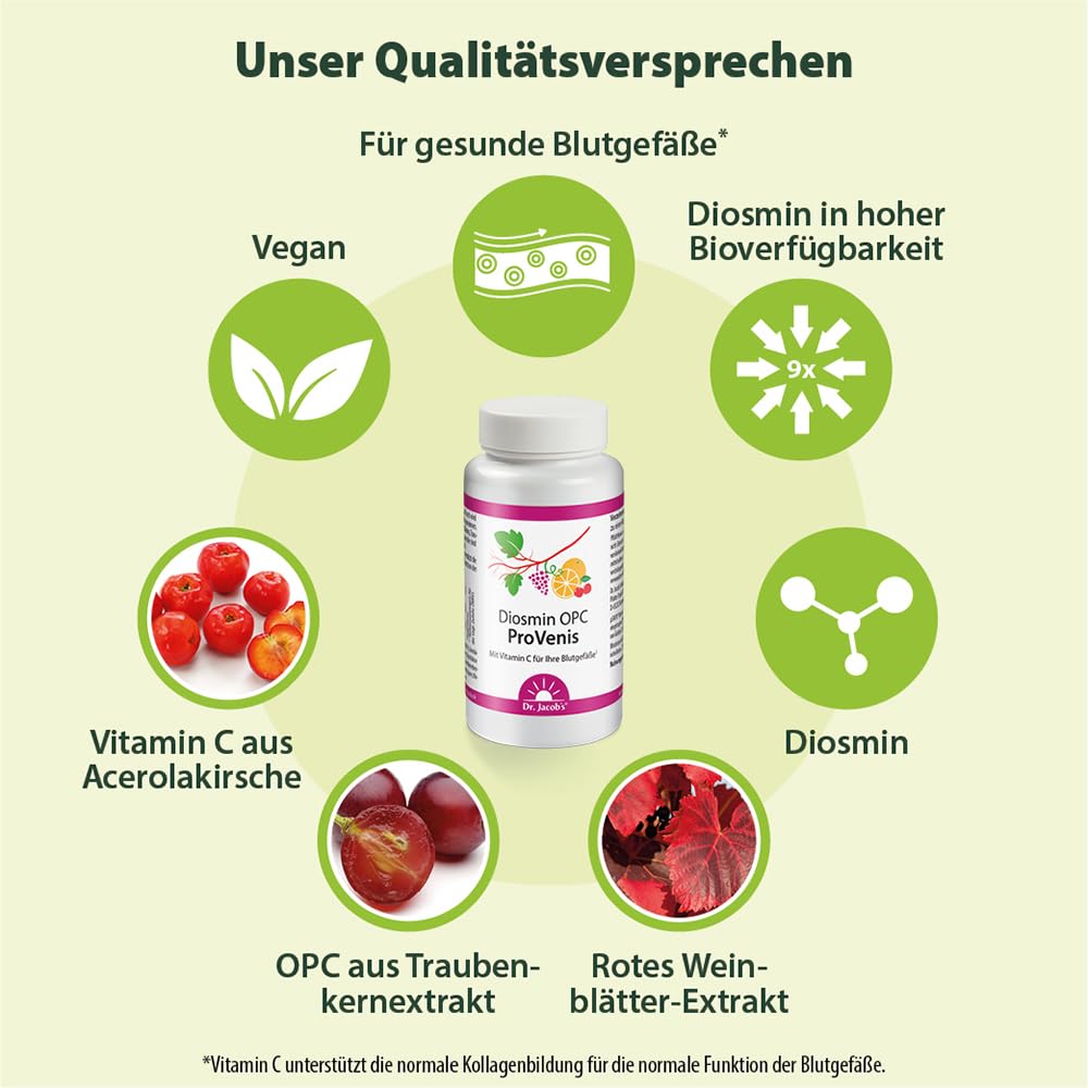 Diosmin OPC ProVenis I Für die Blutgefäße¹ I OPC Kapseln I vegan | Innovativer Diosmin-Flavonoid-Komplex µsmin® Plus I Polyphenole aus Traubenkernen und roten Weinrebenblättern I 90 Kapseln