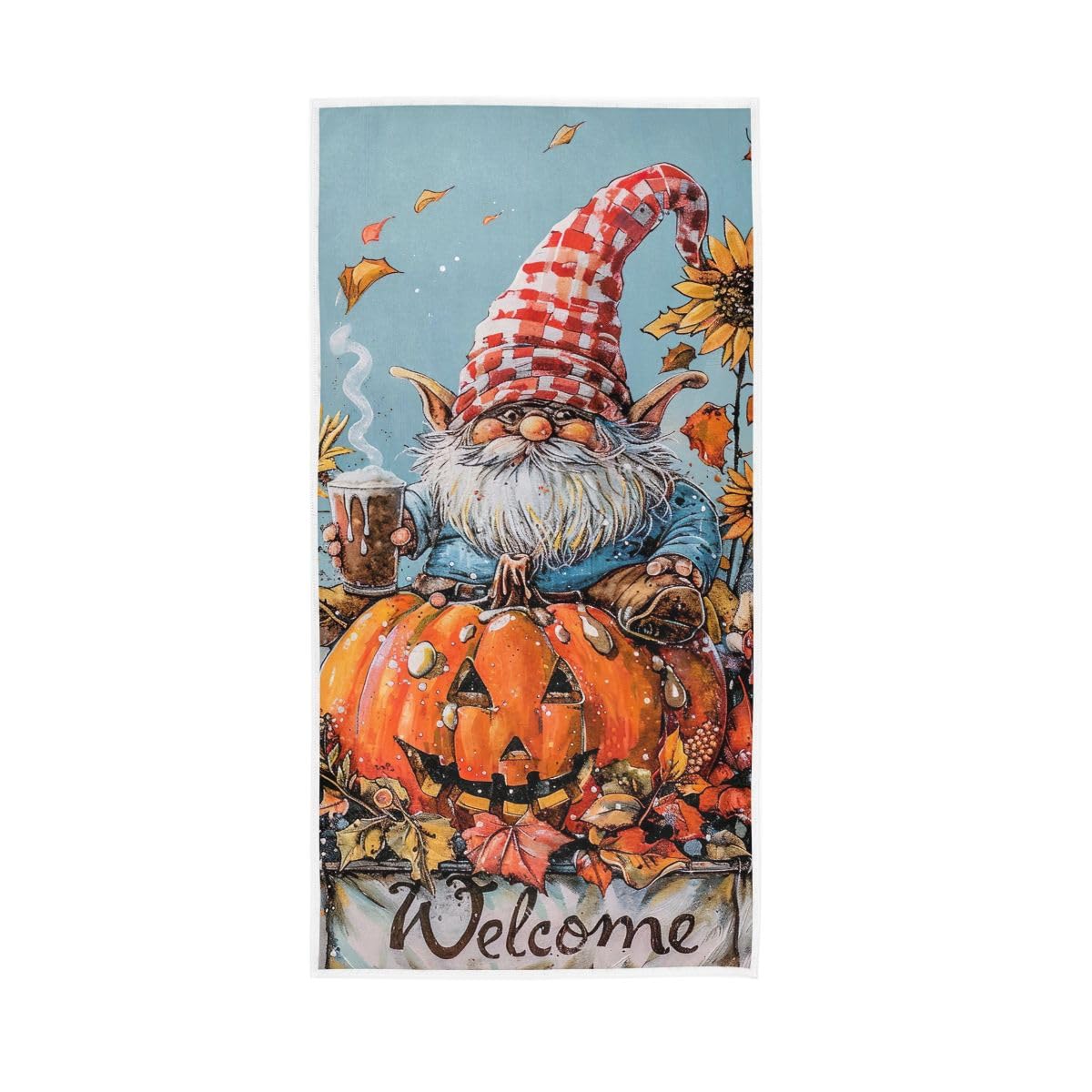 HUYGD Garden Gnomes Welcome Hand Towels, 15 x 30 Inches, Soft Highly Absorbent Towels for Bathroom Gym Shower