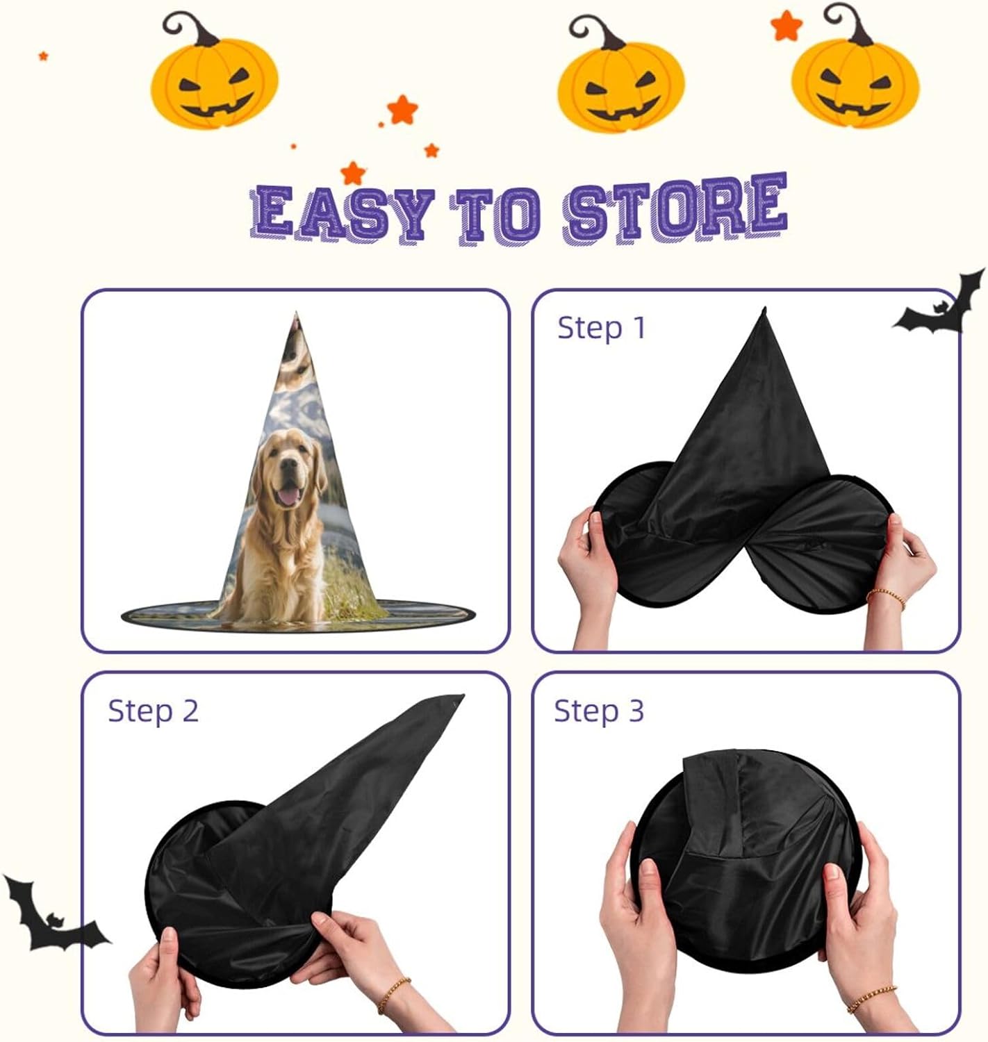 Witch Hats Halloween Cone Wizard Hat Golden Retrievers Witch Hats Halloween Hat Costume Cosplay