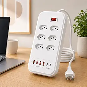Filtro de Linha Extensão 6 Tomadas + 4 USB 5V 3.4A com Proteção para Eletrônicos, Interruptor Liga/Desliga, Bivolt 110-250V 10A, Régua de Energia para TV, PC, Notebook e Celular
