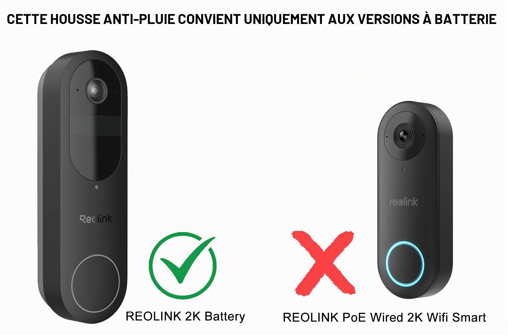 Housse de pluie sans perçage compatible avec la sonnette vidéo Reolink 2K, noir, anti-reflets, fabriquée au Royaume-Uni, protection contre la pluie