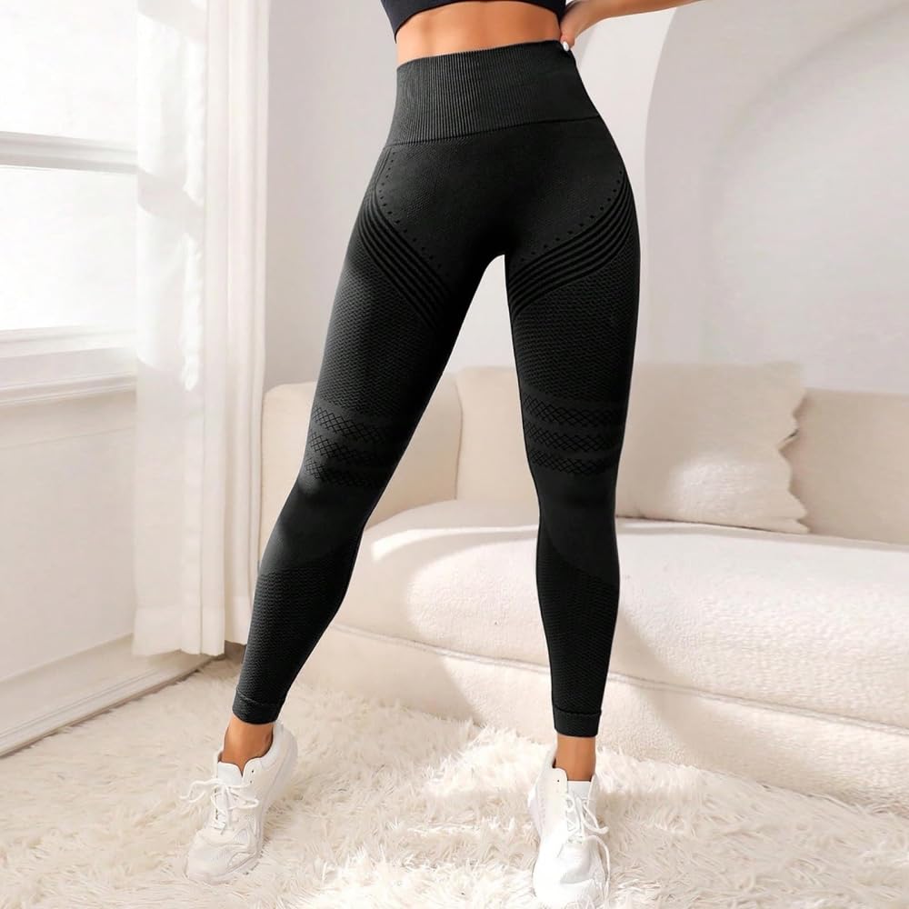 DYRBF - Leggings da donna a vita alta, senza cuciture, per yoga, controllo della pancia, compressione 3D, testurizzati, per allenamento, palestra, corsa