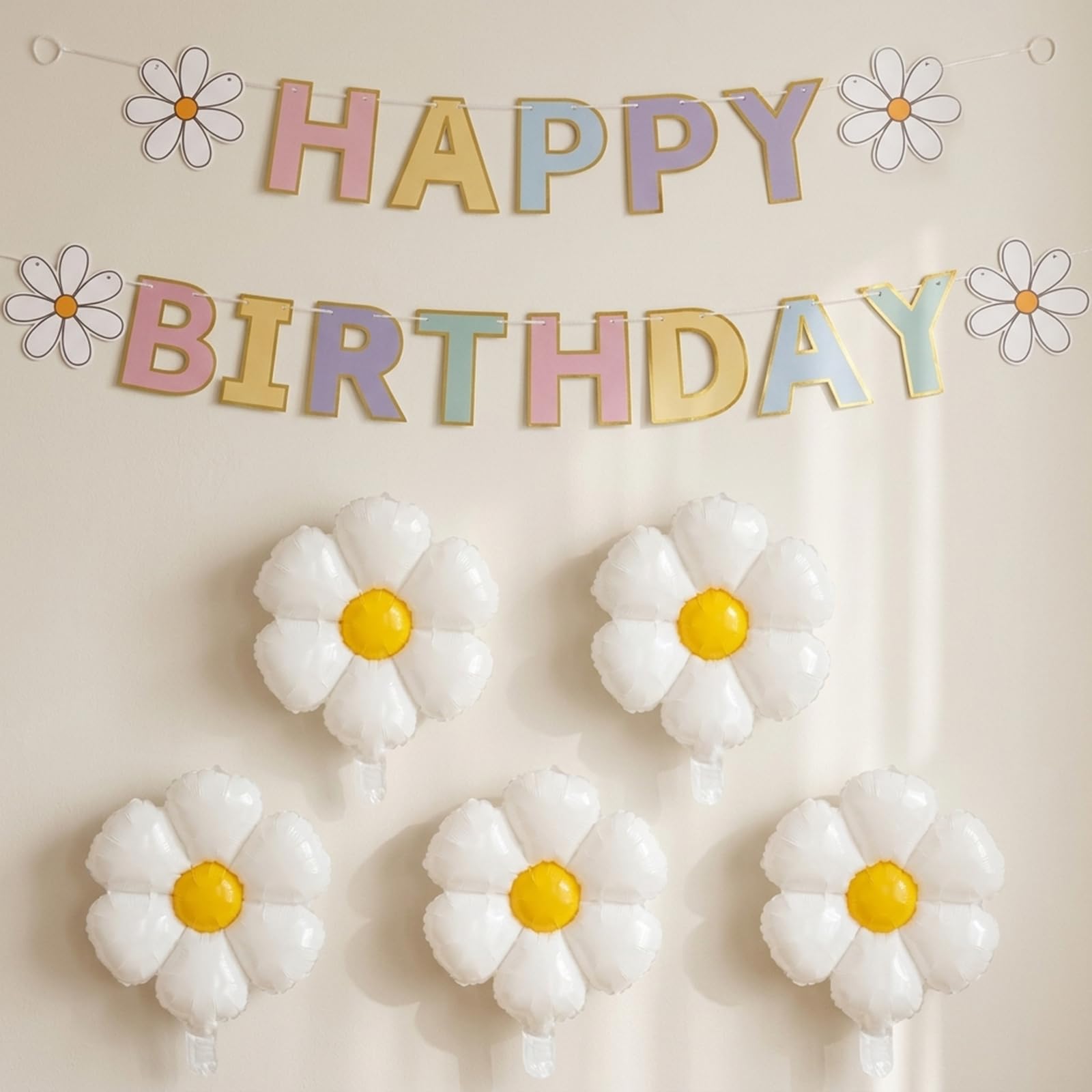 Daisy Birthday Banner Garland with Daisy Balloons - Daisy Theme Party Decorations Set for Adult Birthday, Home Party Supplies