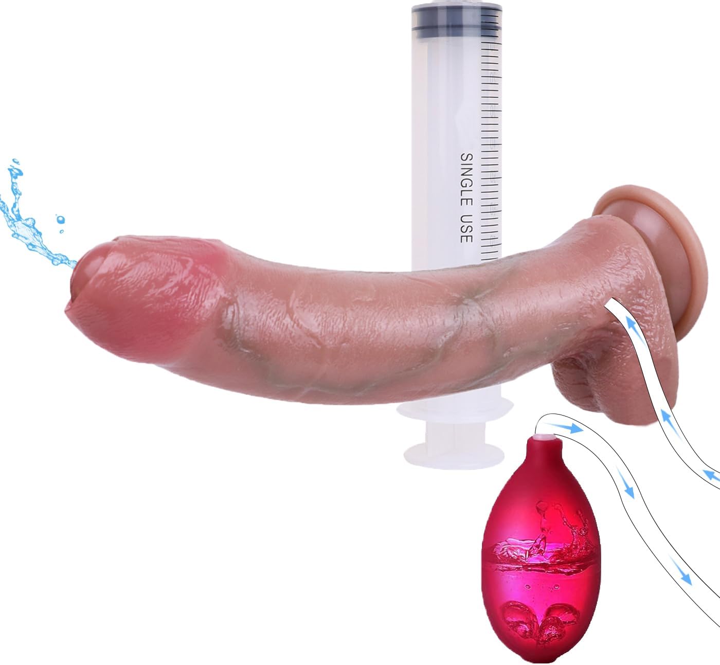 9.05" Realistic Prepuce Glans Squirting Dildo Ejaculating Anal Toy, Suction Cup G-Spot Hands-Free Soft Cumming Dildos,Sex Toy for Women Masturbate Gay Men Solo Couples Pleasure