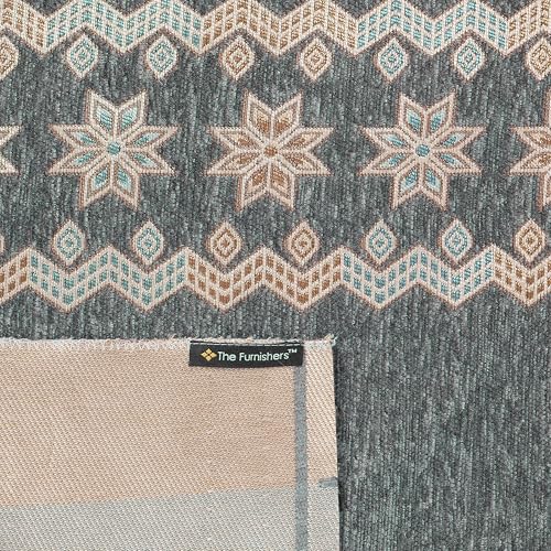 Image of Elegant Woven Grey Sofa Cover - Soft Chenille Traditional Pattern with Lace Style | L-Shape Sectional Seat Protector for Living Room | Durable & Stylish Slipcover 7 Seater with Arms