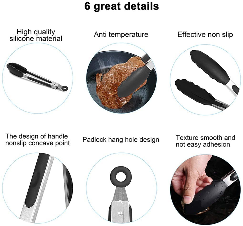 Pinzas de cocina de 17 pulgadas para barbacoa con puntas de silicona, pinzas de parrilla de acero inoxidable de alta resistencia al calor