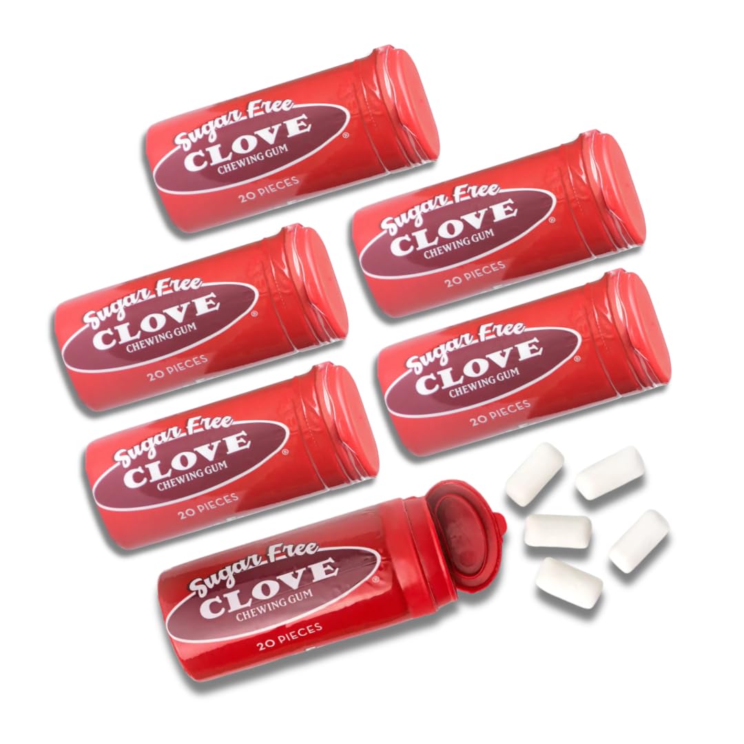 Gerrit Verberg's SUGAR FREE Gum - Gift Packs of 20 Piece Tubes By Lyza's Sweets & Treats (Pack of 6, Clove)