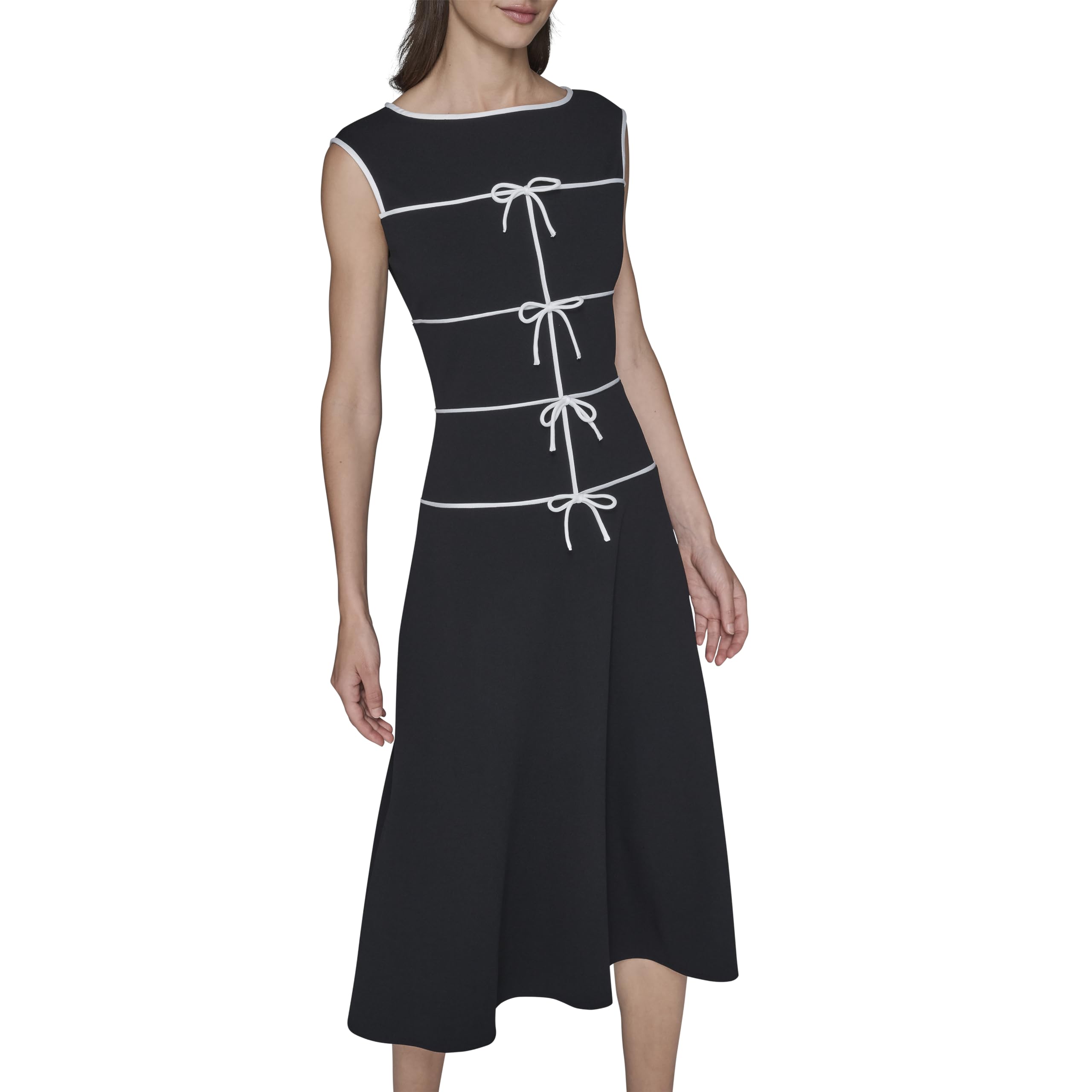 Karl Lagerfeld Womens Short Sleeve Scuba Crepe Wear to Work Midi Dress