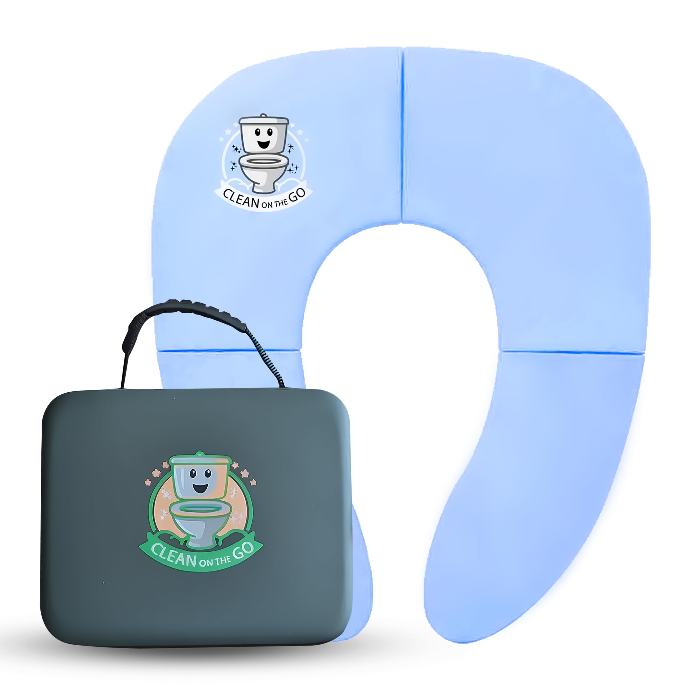 Travel Potty Seat: Portable w Carrying Case for Toddler Toilet Training, Foldable Non-Slip Silicone for kids public toilets, CLEAN ON THE GO (Blue) - 1