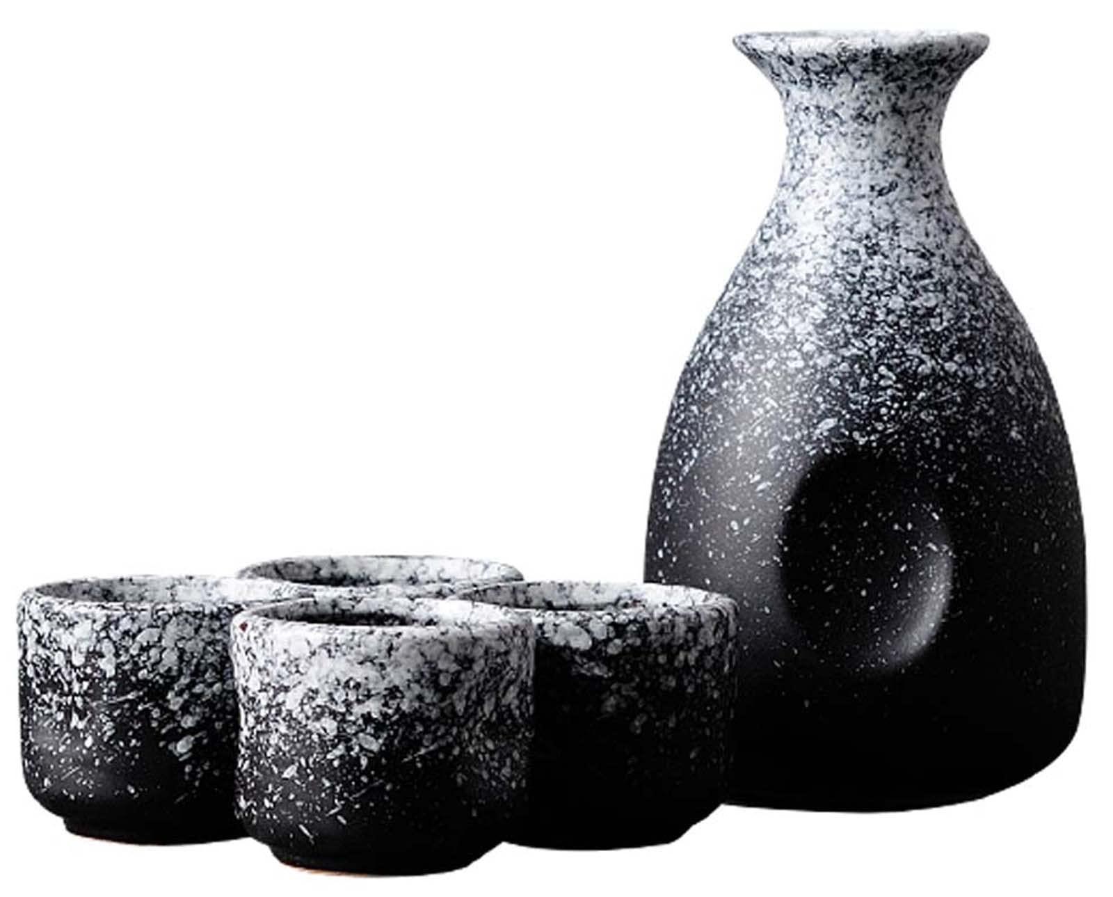 ZEALMAX Juego de vino de sake de estilo japonés, juego de copas de vino y té retro de cerámica clásica para beber solo y fiestas, A