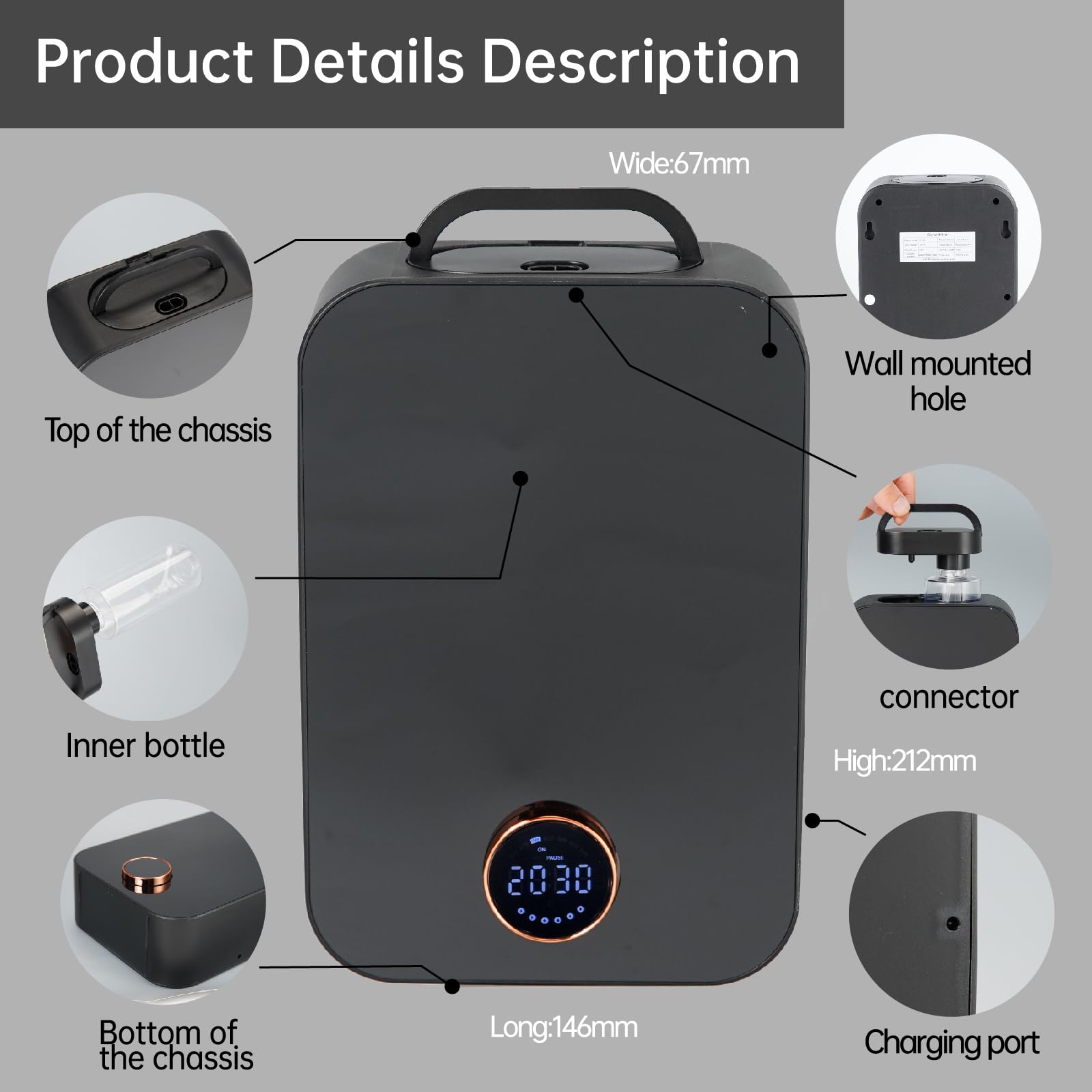 Diffuseur Parfum Maison – Montage Mural, Réglage par Minuterie, Machine D'arômes pour La Maison, l'hôtel, la Touche de Bouton/contrôle Bluetooth, diffuseur huiles essentielles(Noir)