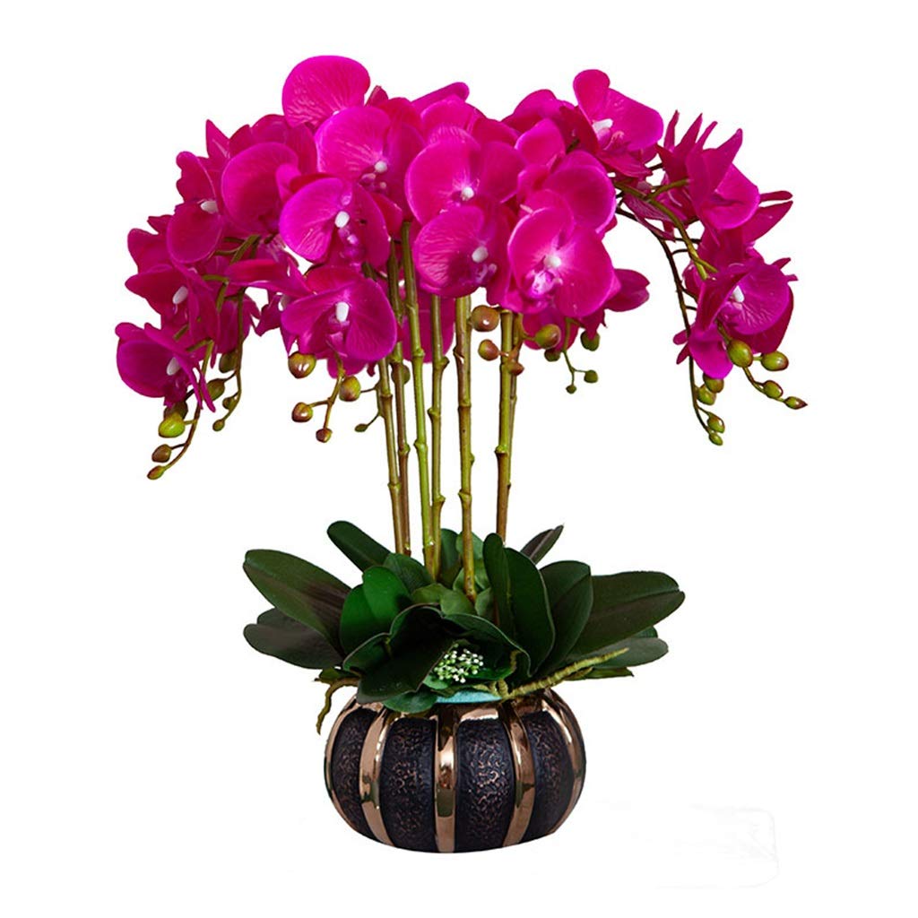 IUokLU Artificial Orchid Flowers,Artificial Orchid Artificial Flower in Pot Artificial Phalaenopsis Flowers Orchids with Vase Arrangement,Faux Flower Bonsai Butterfly Orchid Set (Purple)