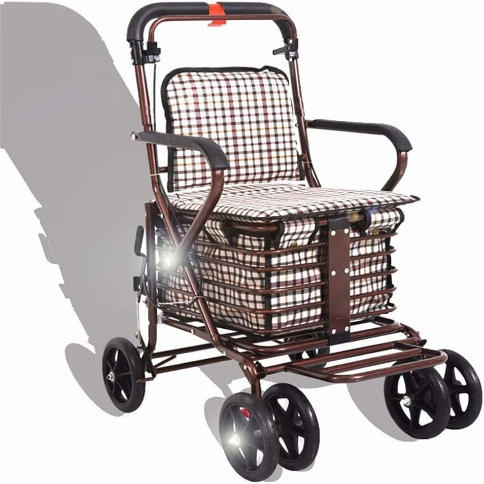 SHSBY Caminador con ruedas para personas mayores, rodillo plegable ligero de aluminio de cuatro ruedas con asiento acolchado y cesta de la compra,