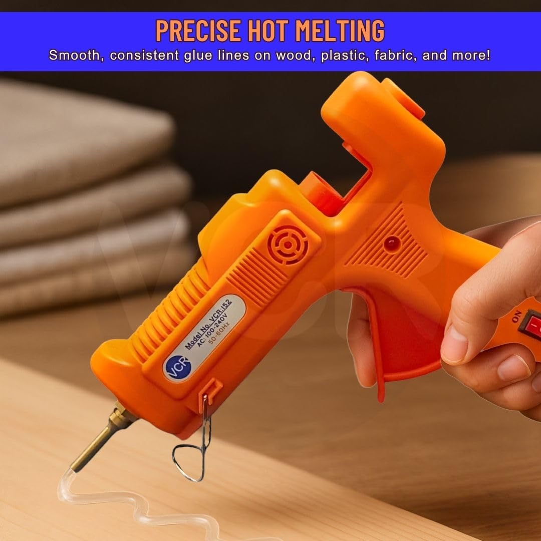 VCR 150W Professional Hot Melt Glue Gun Long Nozzle - Triple Power Rapid Heating Gun with ON/Off Switch for Precise Glue Output - Easy To Use Glue Gun + 5 Transparent - 11mm Glue Sticks - VCR 152 - Image 6 thumbnail