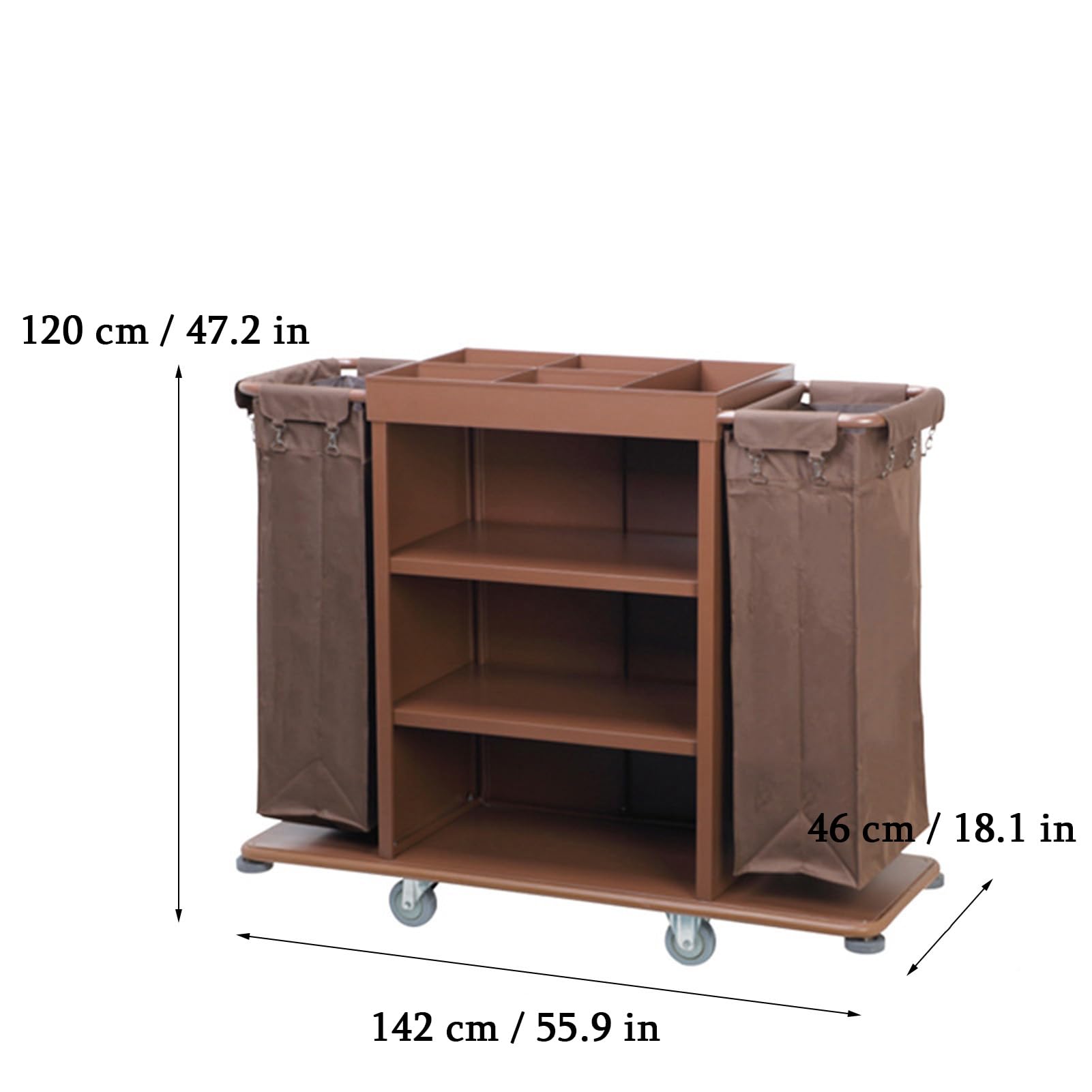 Carrito de limpieza comercial con ruedas silenciosas, carrito de limpieza impermeable para oficina, hotel y escuela, bolsa Oxford duradera, 1520 x 460 x 1140 mm