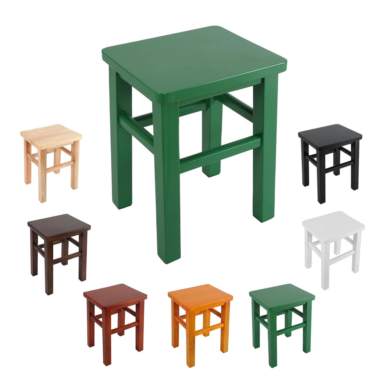 Farmhouse Wooden Step Stool, Entryway Bench Small Solid Wood Stool Rectangle, End of Bed Bench for Bedroom, Short Footstool for Hallway Living Room(Green,25 cm/9.84 in)