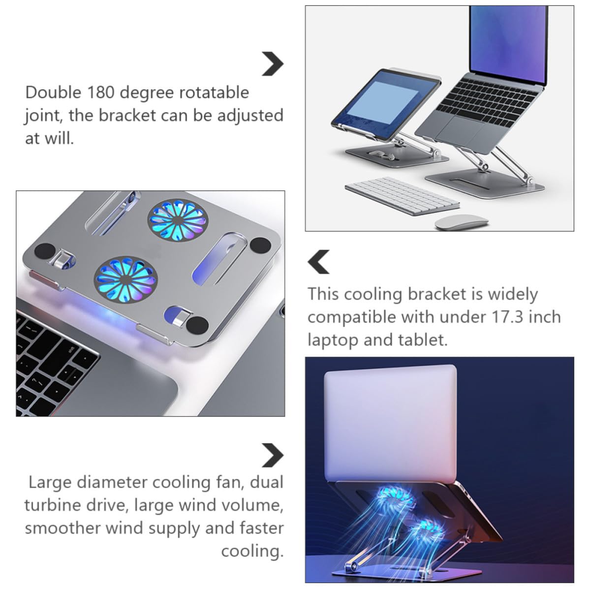 Laptop Cooler Stand in Lega di Alluminio per Notebook 17, 3 | Vacanze Estive, Supporto Portatile Ventilato Regolabile, Argento, Tablet e Laptop