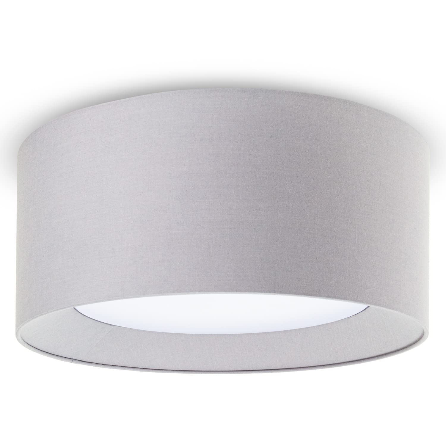 Paco Home Deckenlampe LED Lampe Esstisch Deko Wohnzimmer Modern Deckenleuchte Büro Rund Lampenschirm Stoff Fassung E27, Farbe:Grau, Leuchtenform__Größe:Ø45cm