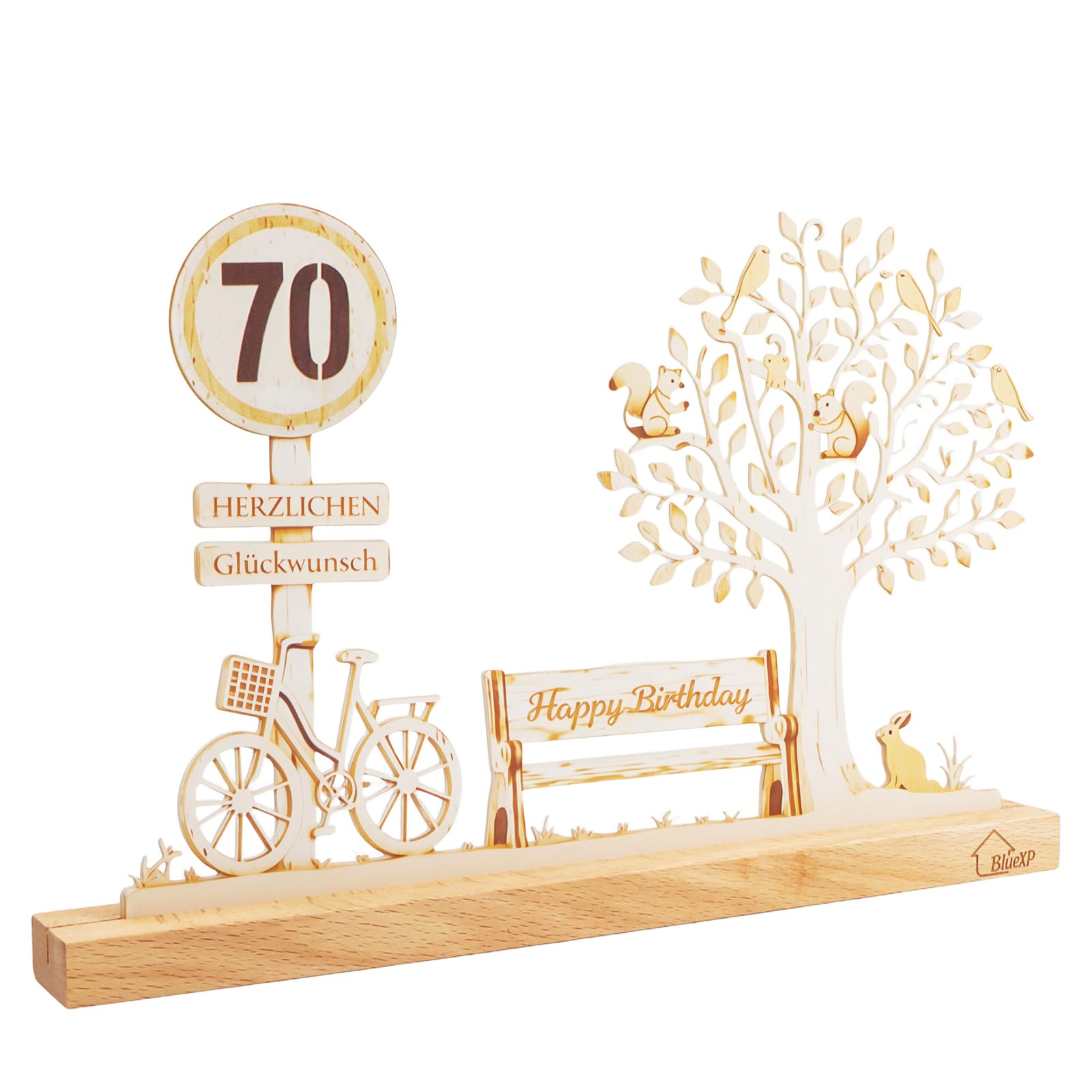 Regalo 70 Anni Albero Soldi Legno Decorazione Tavolo Base | Albero dei soldi decorativo per 70° compleanno con design legno e metallo idea regalo elegante per uomo donna casa e ufficio