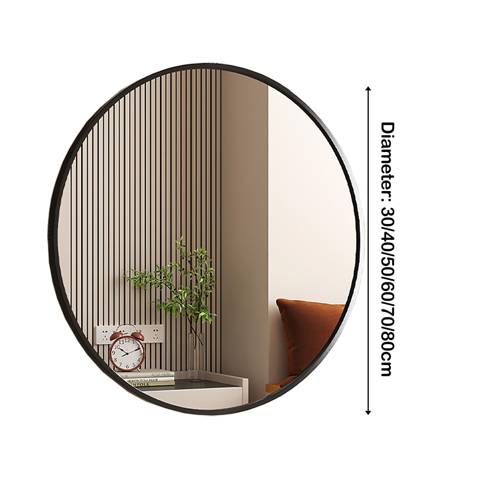 Zwarte ronde spiegel voor badkamer 60 cm, make-upspiegel metalen frame cirkelspiegels, aluminium wandgemonteerde spiegel modern decor (horizontaal/verticaal