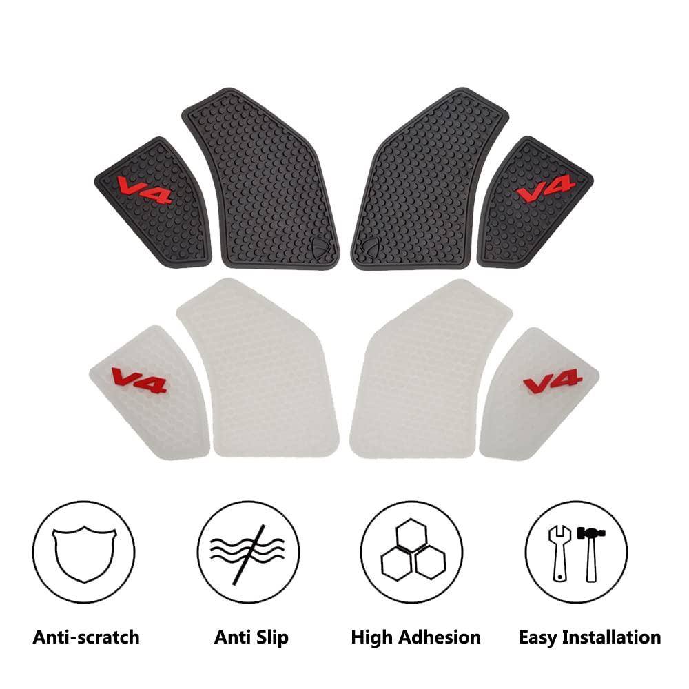 Adesivi per serbatoio carburante per moto ginocchiere per serbatoio carburante in gomma antiscivolo Compatibile con DUCATI Panigale V4 2018-2021, nero