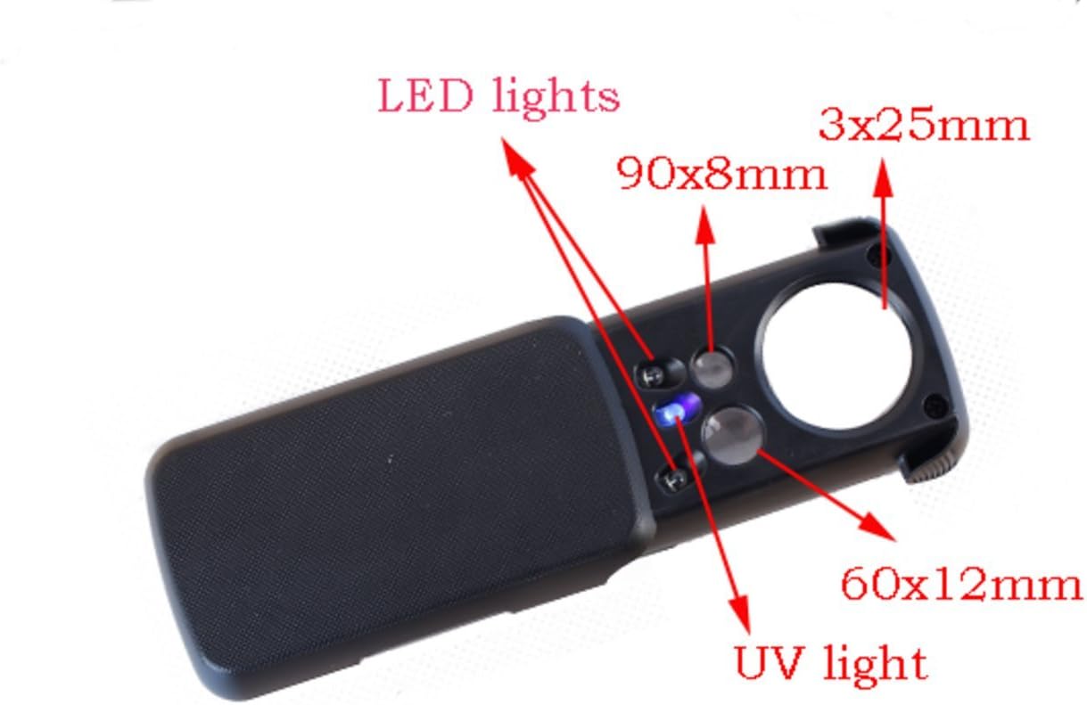 Silver - Pocket Magnifier | 30X 60X 90X Magnification Lens | LED/UV Light | Loupe Magnifying Loop Glass