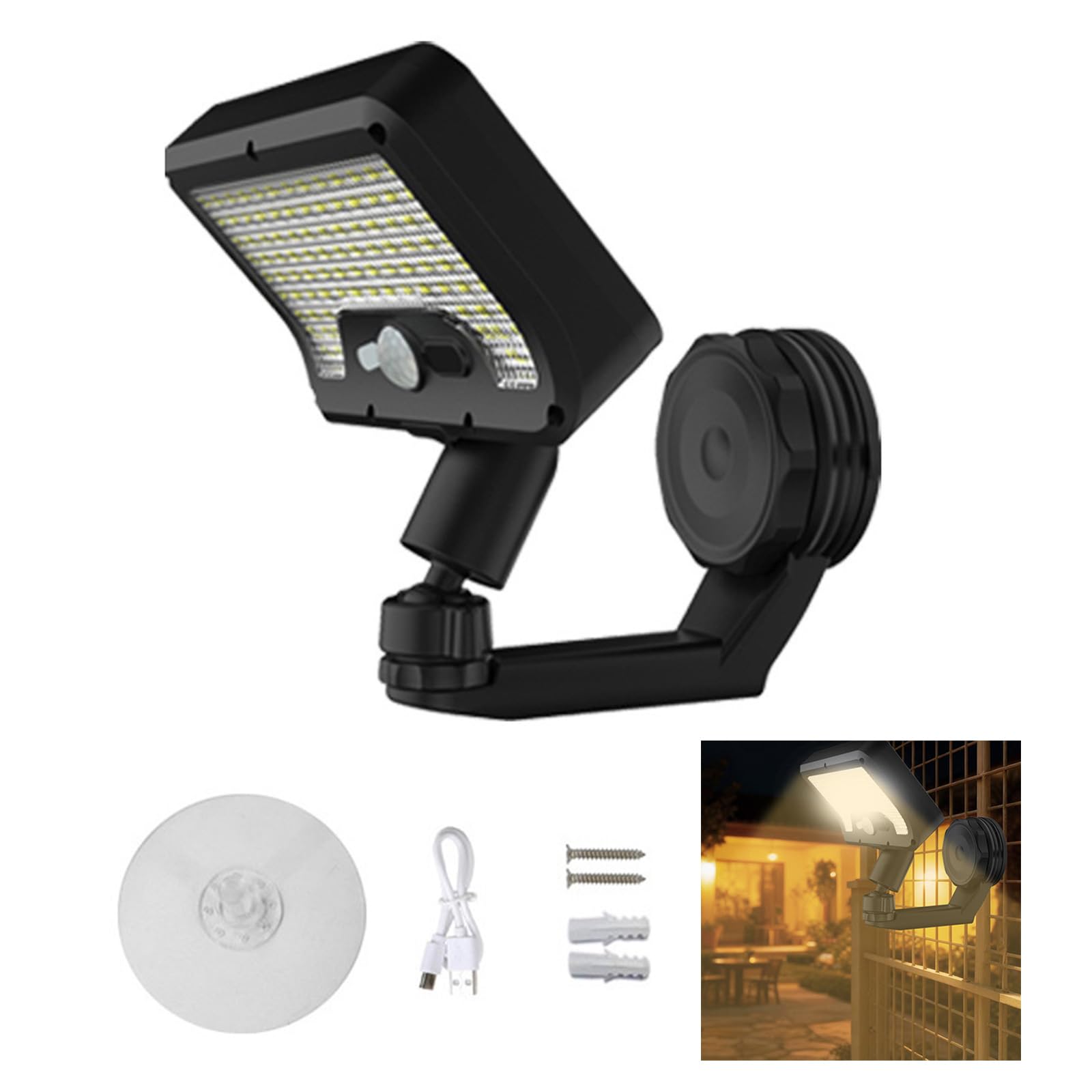 Kaeltsyn Solar Waterproof Deck Wall Light 92 Led Adjustable Patio Fence Lamp Motion Sensors Outdoor Lighting Enduring for Garden Yard Pathway Garage Stairs Balcony Porch