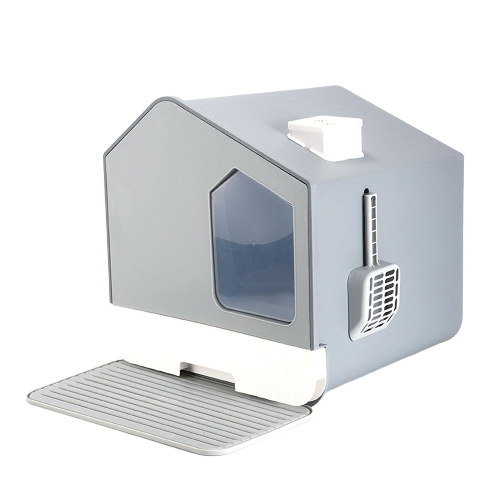 Arenero para Gatos, Casa de Arena para Gatos de Interior, Suministros para Mascotas, Bandeja de Arena Cerrada para Gatos, Inodoro Par, Gris