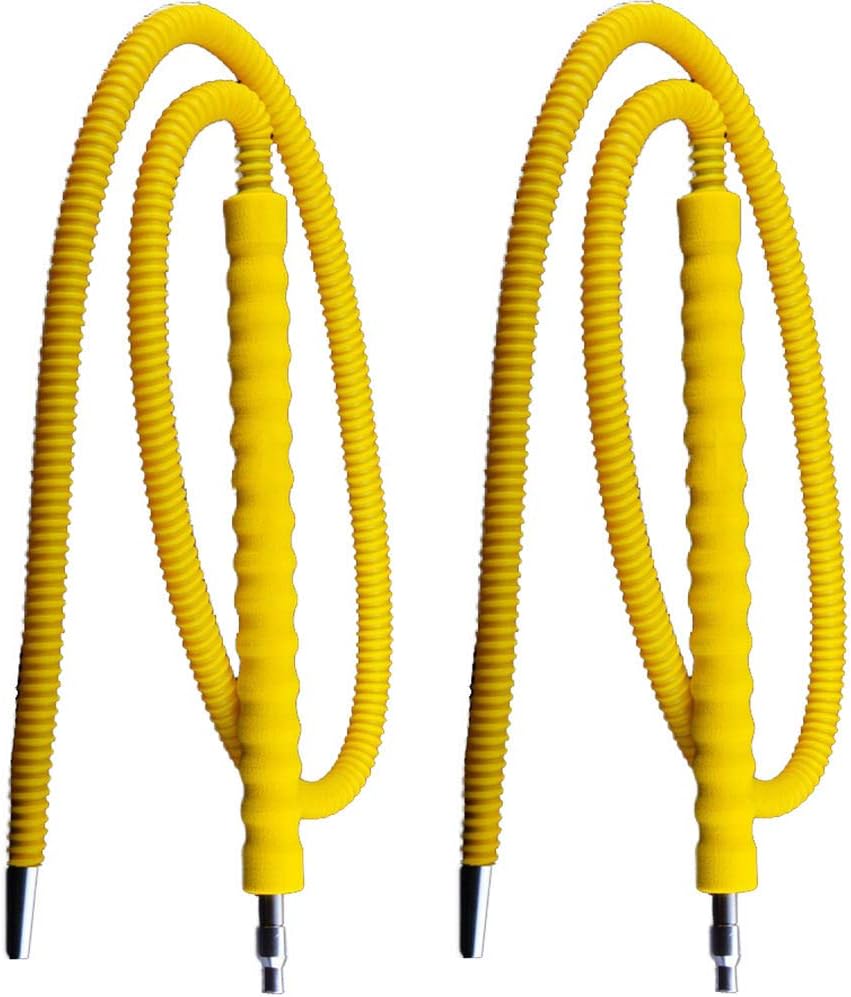 NZHK Manguera con Pipa De Agua Que Hace Espuma Manija Punta De Metal Envuelto En Cuero Pipa De Agua De Tubería Durable Lavable 70 Pulgadas De Largo Shisha Manguera,Amarillo