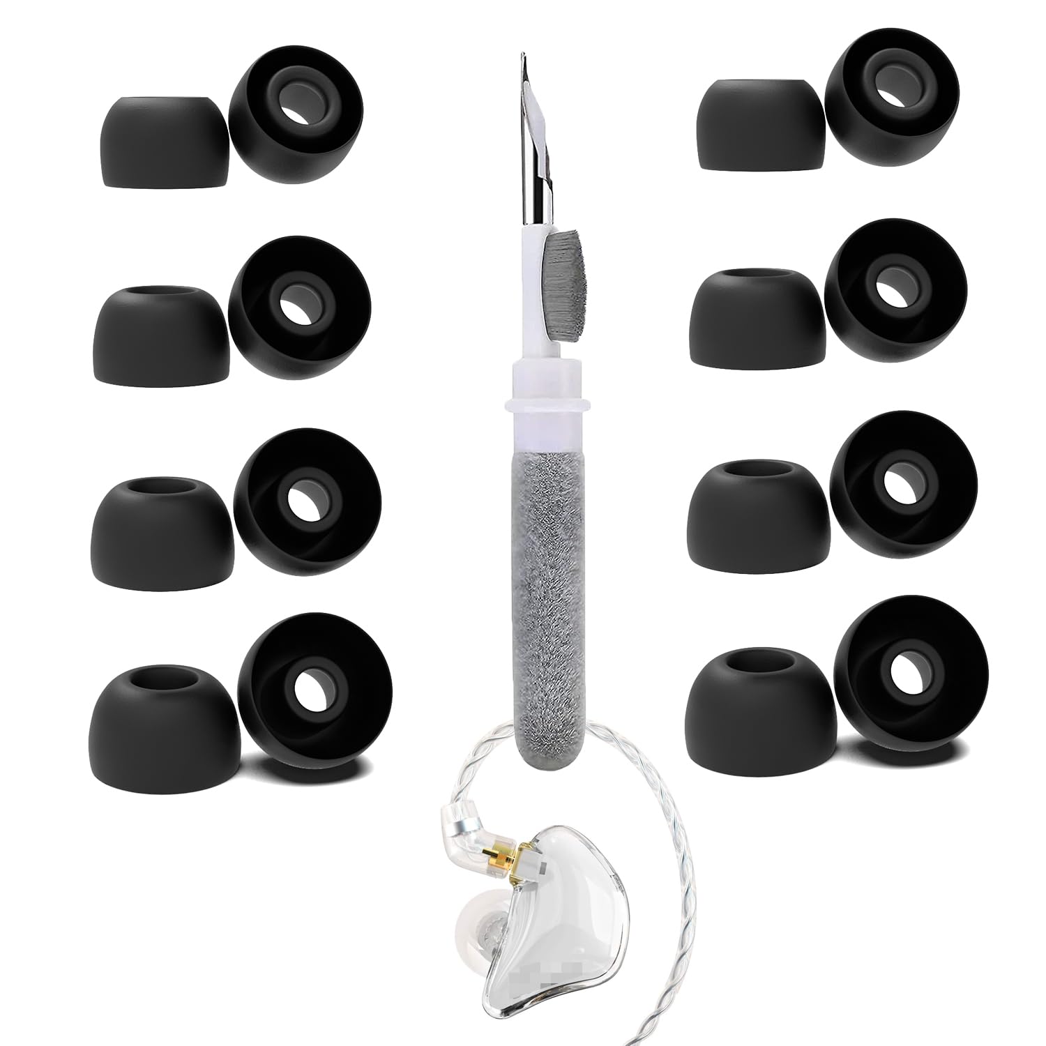 Vykyntow 8 Pairs Replacement Ear Tips Compatible with BASN basn, with 3 in 1 Cleaner Kit, Silicone Ear Tips (XS/S/M/L)