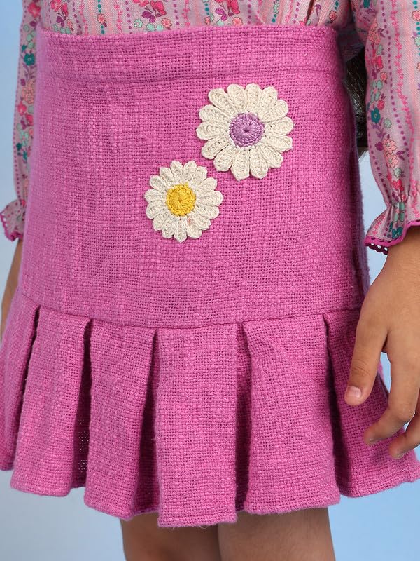 the tribe kids Bobby Girls Solid Pure Cotton Pleated Peplum Mini Skirt (Pink,10-11Y) 3