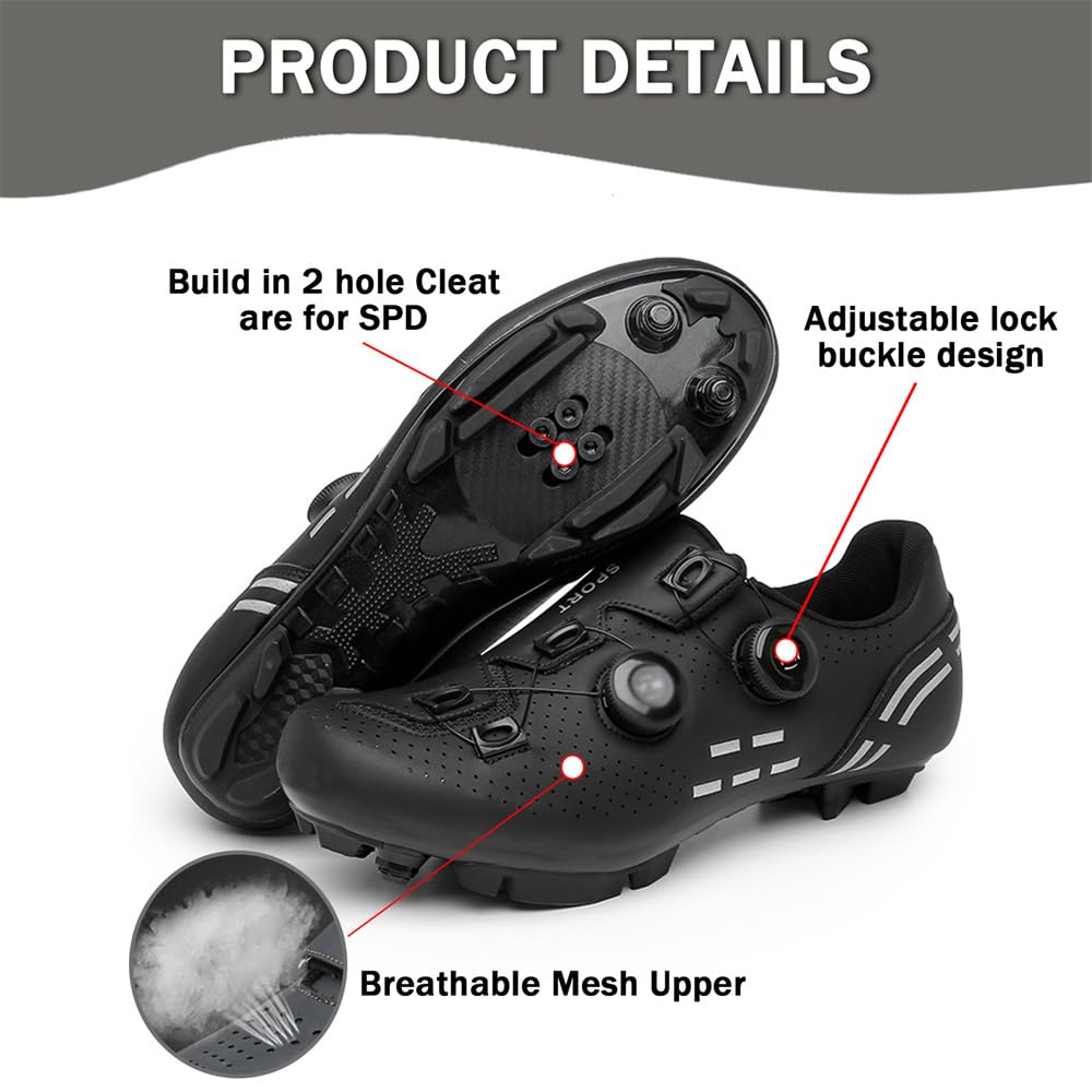 ENEN Zapatillas de Ciclismo para Hombre Mujer, MTB Zapatos Bicicleta de Montaña Compatibles con Look SPD Lock, Unisex Zapatillas de Bicicleta de Montaña