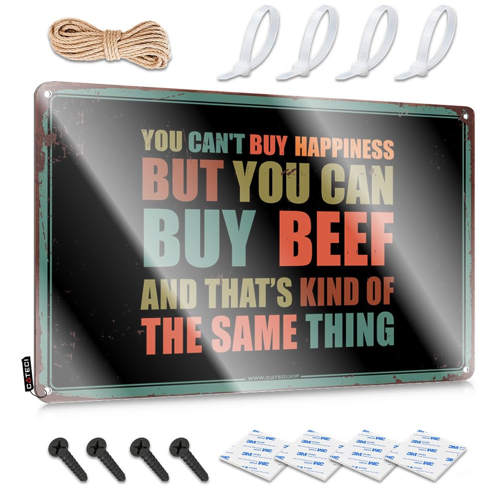 Beauty Room Decor Camping Funny Wall Signs - You Can't Buy Happiness But You Can Buy Beef Soft Bath Rustic Wall Hanging(20X30CM)