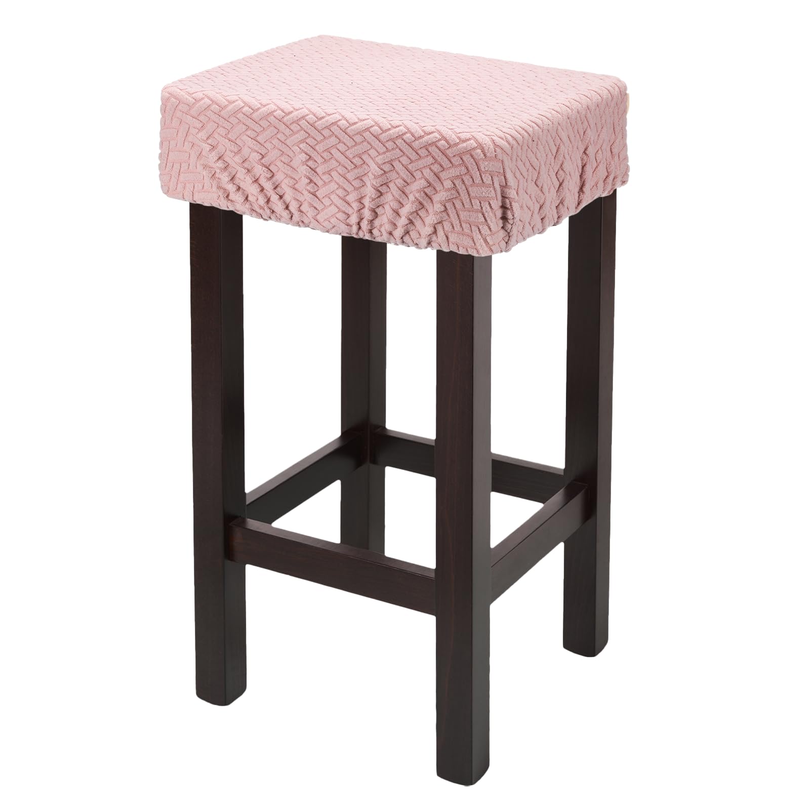 sourcing map 1 Pcs Seat Covers for Dining Chairs, Bar Stool Covers Stretch Chair Seat Protector Waterproof Saddle Stools Slipcover with Elastic Band for Kitchen Bar, Diagonal Weave Light Pink