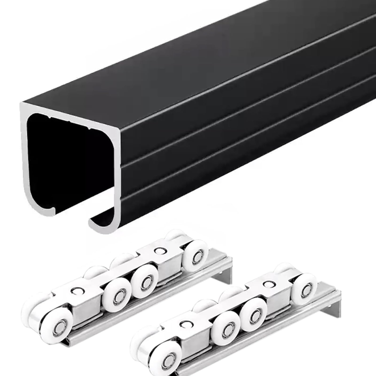 Sliding Door Track, Sliding Pocket Door Hardware Kit(Black,22ft/670.5cm)