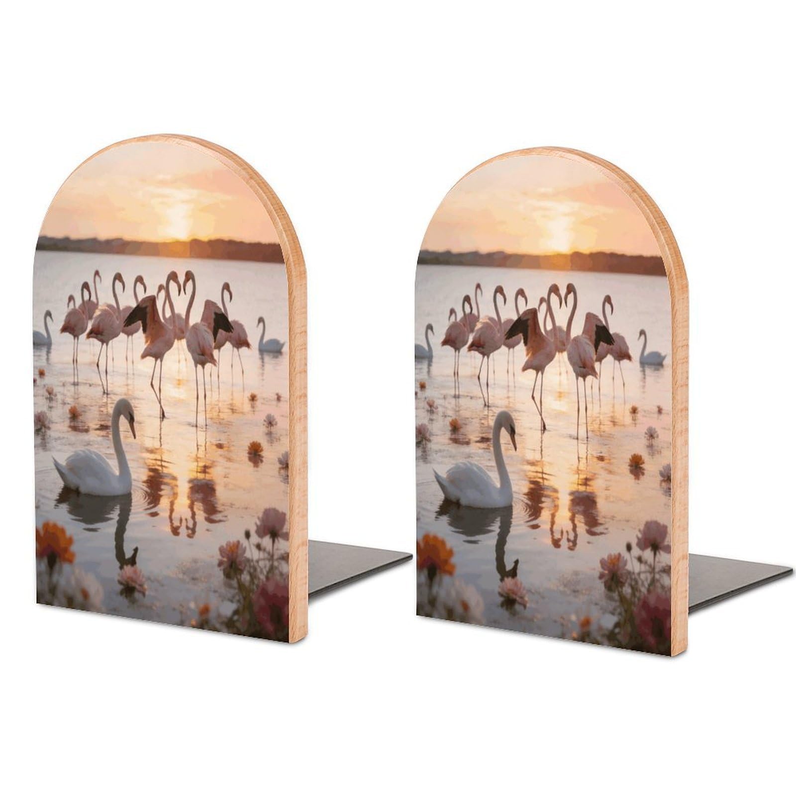 Flamingos Book End for Shelves Book Shelf Holder Home Decorative Non Skid Book Stoppers Universal Economy Bookend Wood Handmade Heavy Duty Bookend for Home Office 1 Pair