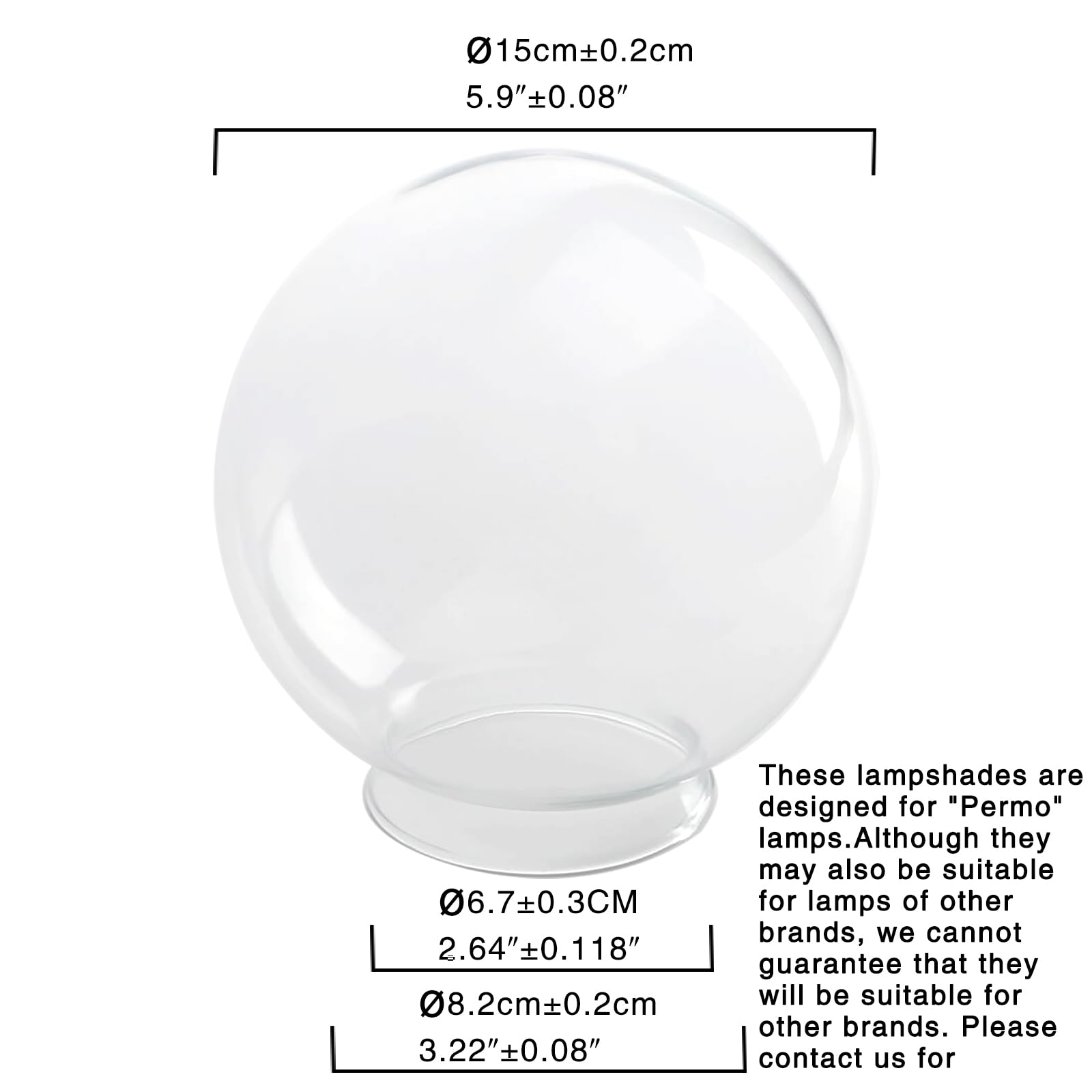 Permo Ersatz-Lampenschirm, rund, Glas, transparent