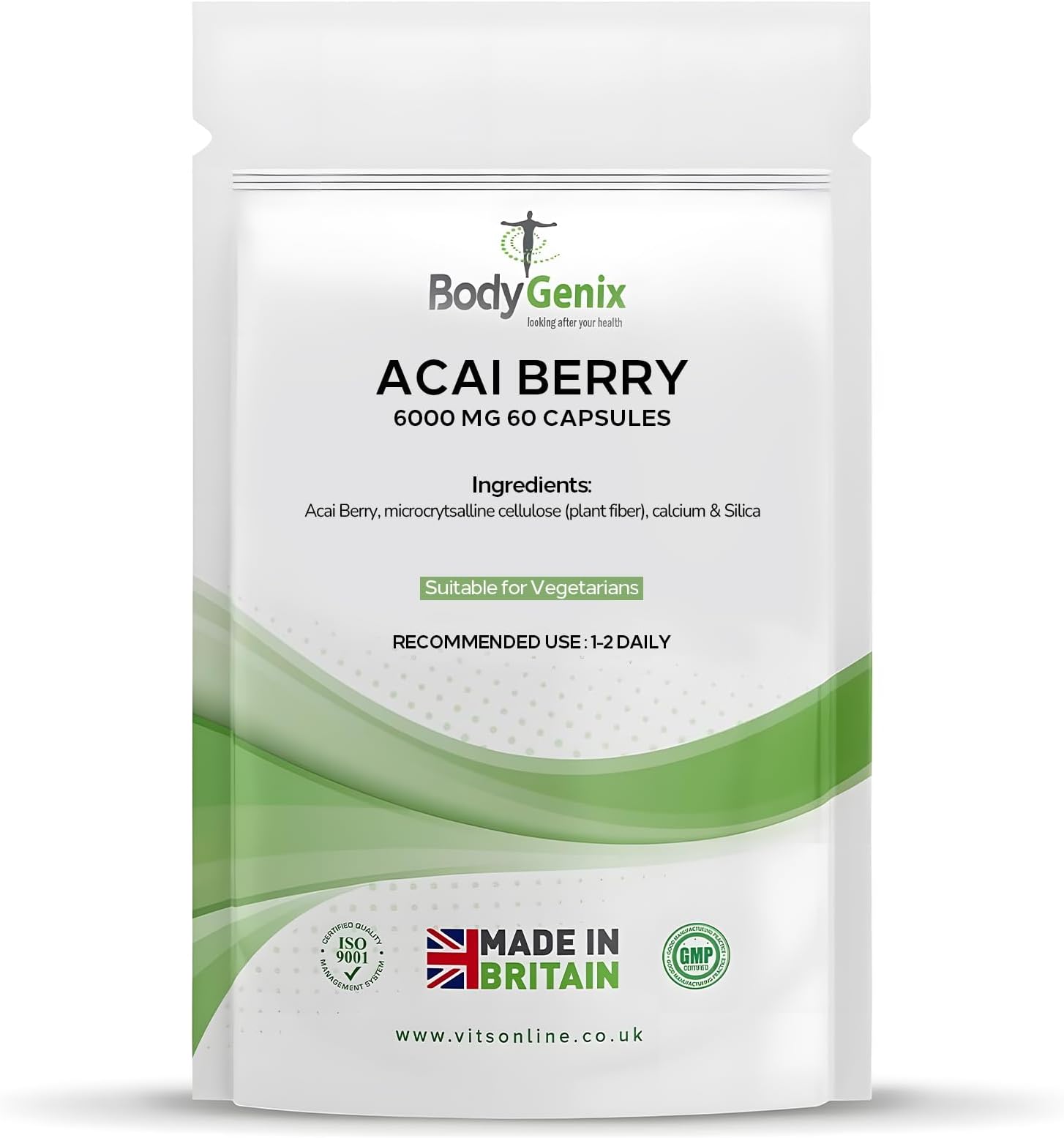 Bodygenix Acai Berry Capsules - 600mg Antioxidant Energy Metabolic Digestion Skin Heart Health Support - 60 Caps Natural Food Supplement 2 Month Supply