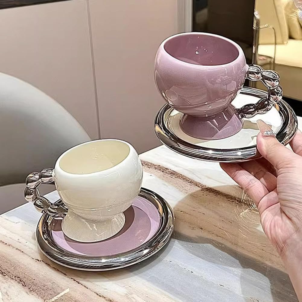 コーヒーカップトソーサーセット、5.4オンスノ茶の木優勝杯トディスク、コーヒーマッグ陶芸、クリエーティヴダカワイイラウンド-roundコウ