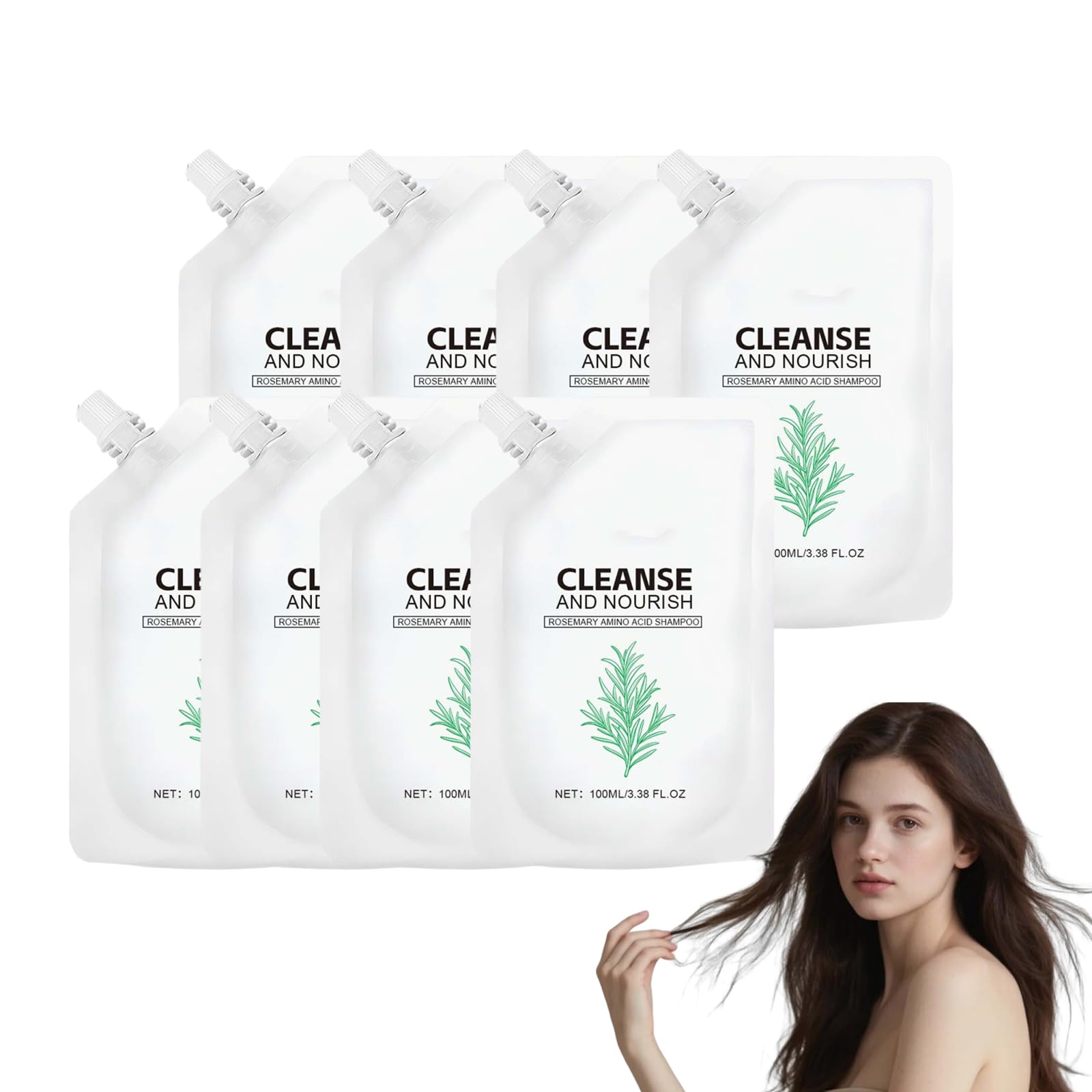 Champú voluminizador de romero para cuero cabelludo graso - Champú espesante con aminoácidos de romero para cabello fino - Mezcla espesante para fortalecer el cabello y reducir la caída (8 Cajas)