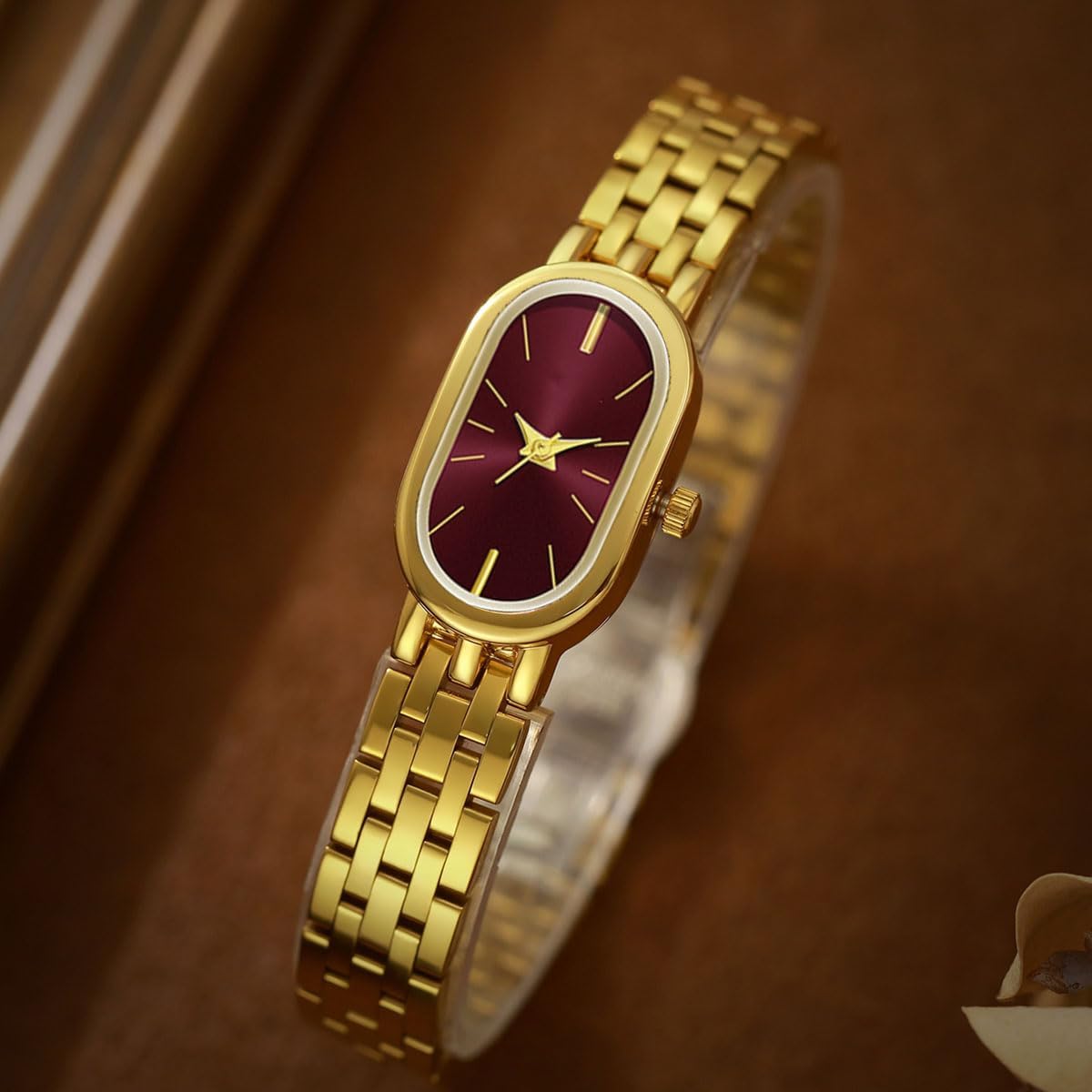ADSBIAOYE Watches for Women Vintage Bracelet Simple Dial Oval Case Small Gold Watch Waterproof