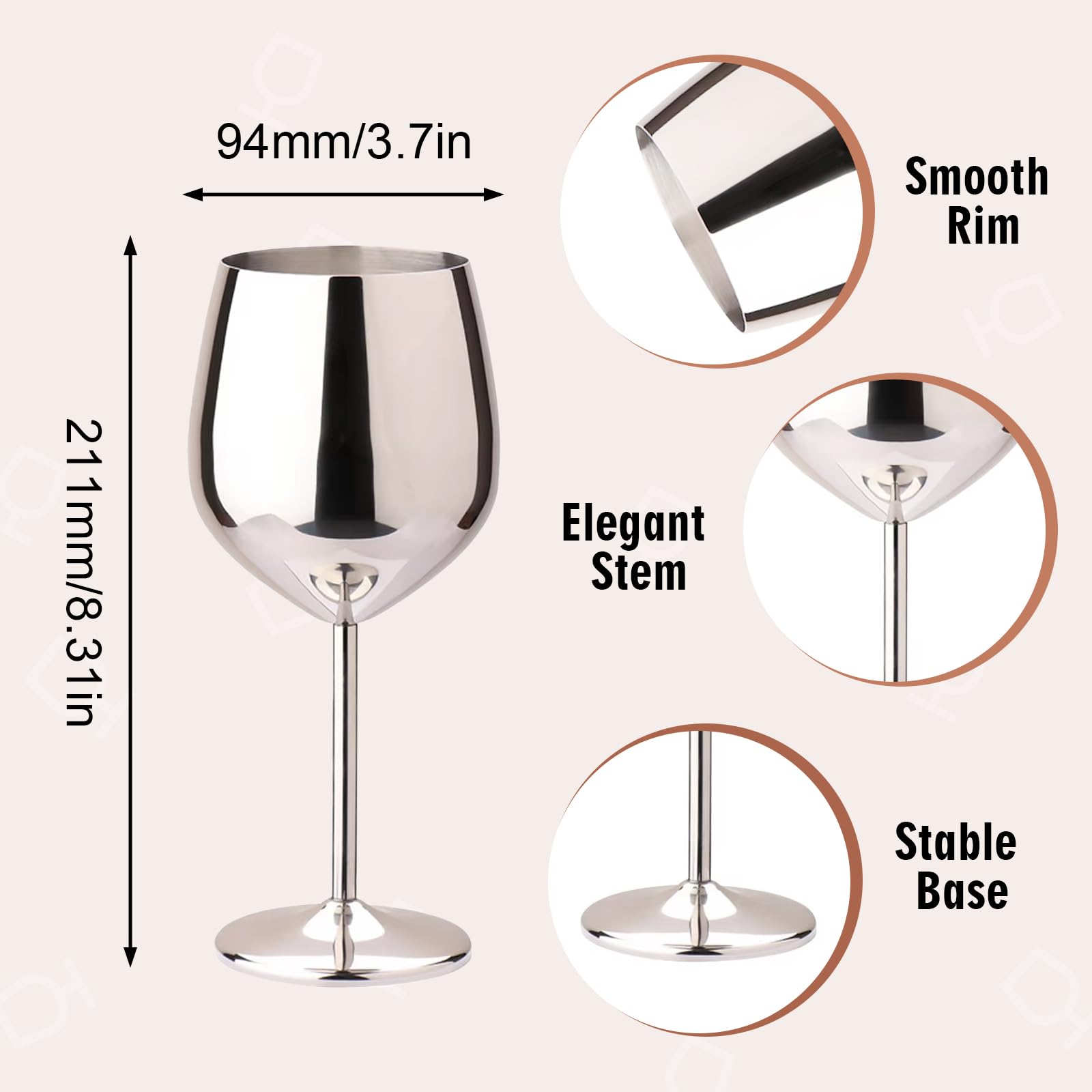 TJ Juego de 2 copas de vino de acero inoxidable, copas de vino irrompibles de 17 onzas, accesorios de vino, copas de vino para exteriores, viajes, inauguración de la casa, San Valentín, aniversario