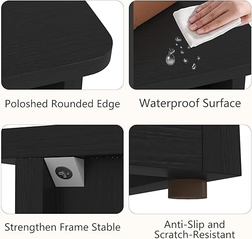 Miniatura 7 de Mesita de noche con estación de carga, moderna mesita de noche con puertos USB tipo C y salidas de CA, mesita de noche grande con cajón y