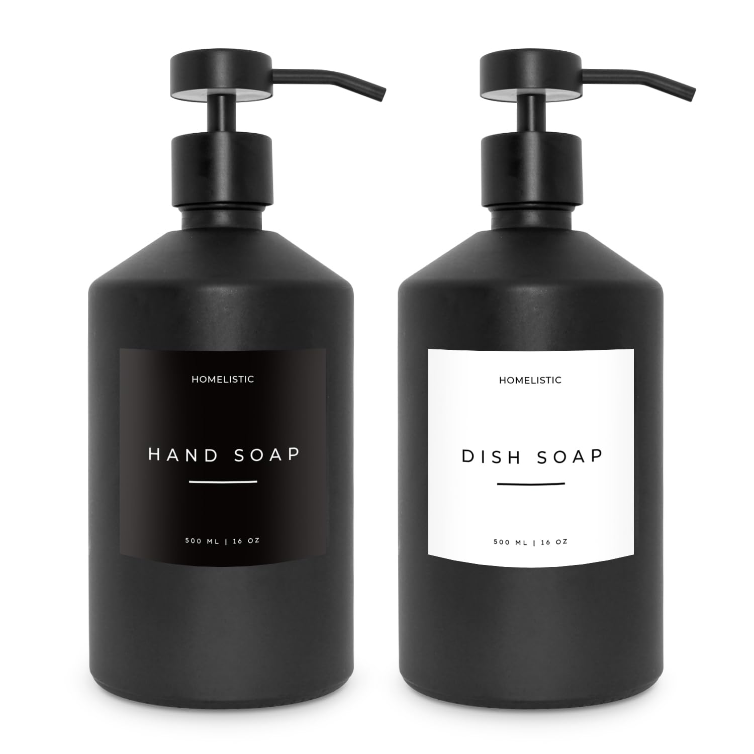 Luxury Glass Soap Dispenser Set of 2 - Elegant Glass Bottles with Matte Black Pumps, Ideal for Kitchen and Bathroom for Hand and Dish Soaps