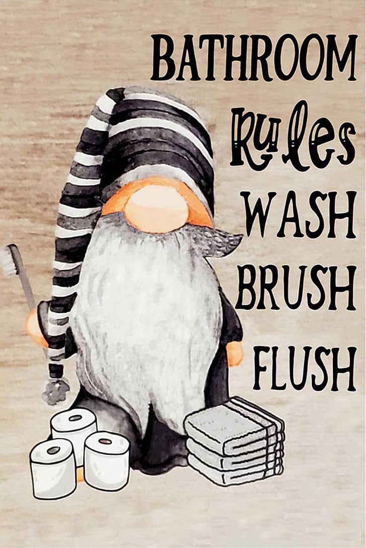 kisoyo Vintage Metal Tin Sign Bathroom Rules Wash Brush Flush Vertical Poster Funny Country Wall Art for Home Bedroom Living Room Wall Decor 8x12 Inch