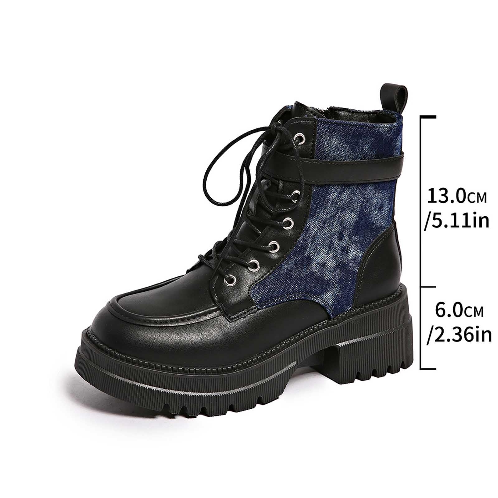 Generisch Botines con impresión artística de suela gruesa – Botines de tacón bajo con cordones ideales para excursiones informales y viajes de invierno