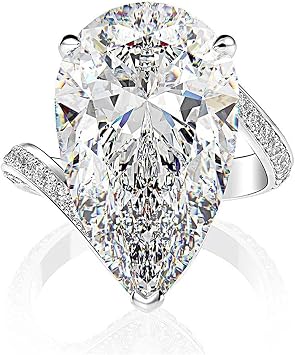 925 Sterling Silver Shiny Full Diamond Gemstone Ring Cubic Zirconia Rings Water Drop CZ Diamond Multi Row Ring Eternity Engagement Wedding Band Ring for Women US Code 6