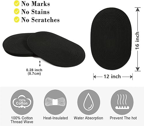 Miniatura 2 de Kosmeey Manteles individuales tejidos, de ratán, manteles individuales de algodón, manteles de mimbre, bohemios, trenzados, resistentes al calor,