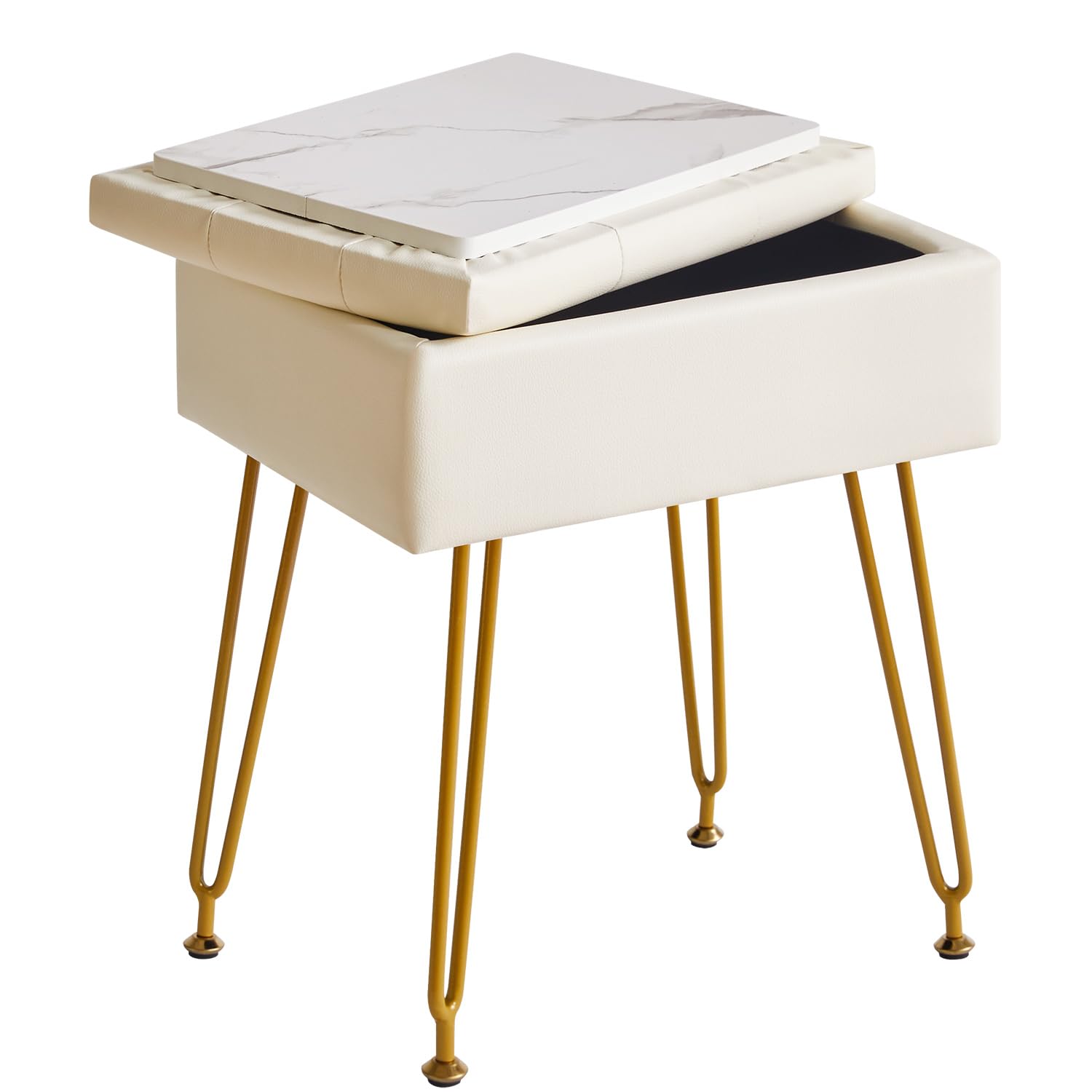 IBUYKE Stockage Tabouret de vanité avec Flip Table, Ottoman, Blanc WBD014W