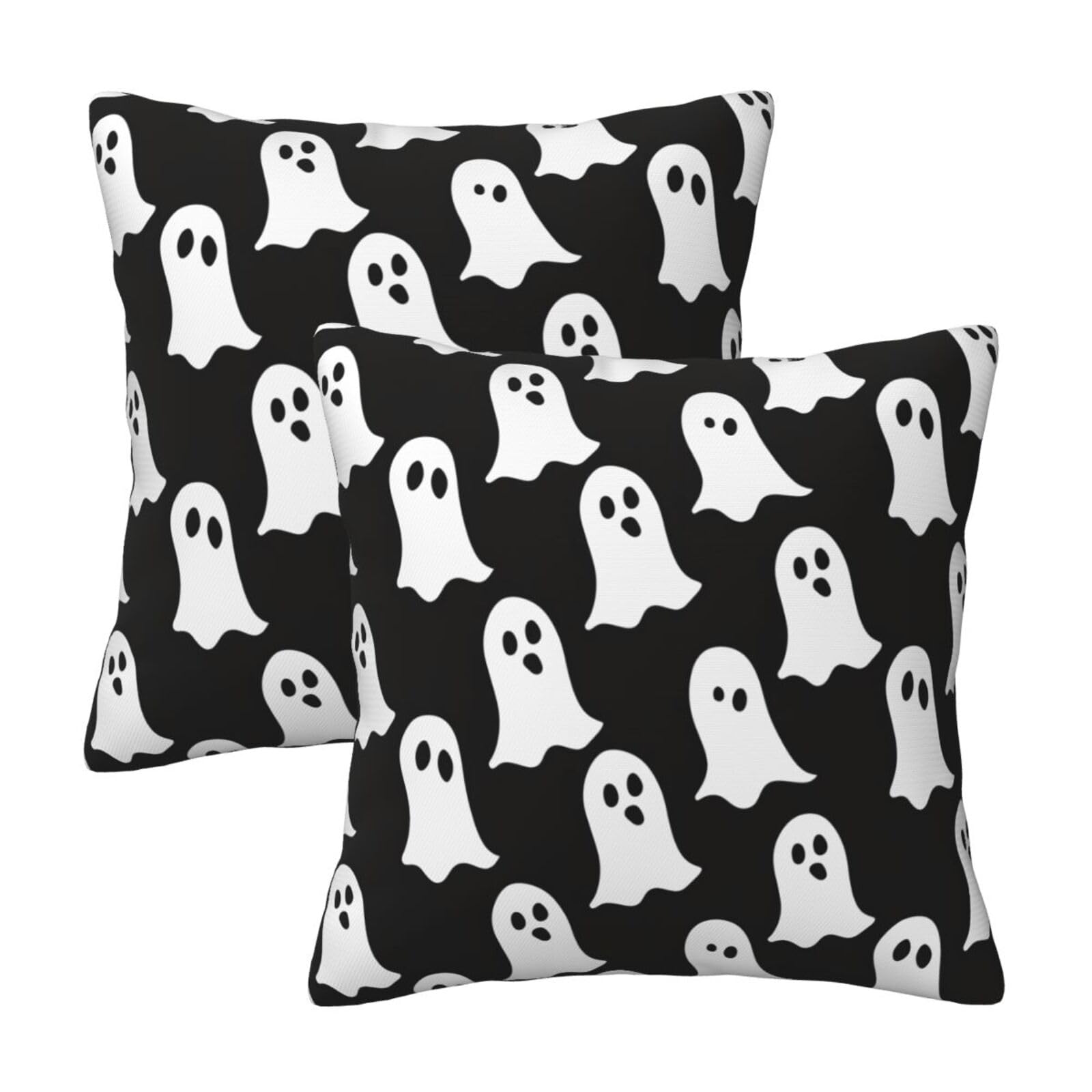 kkvhhyuo Cute White Ghost Halloween Pattern Print Pillow Covers Set of 2, Square Decorative Cushion Covers with Hidden Zipper, Throw Pillow Cases for Living Room Sofa Bed Chair, 45x45 cm